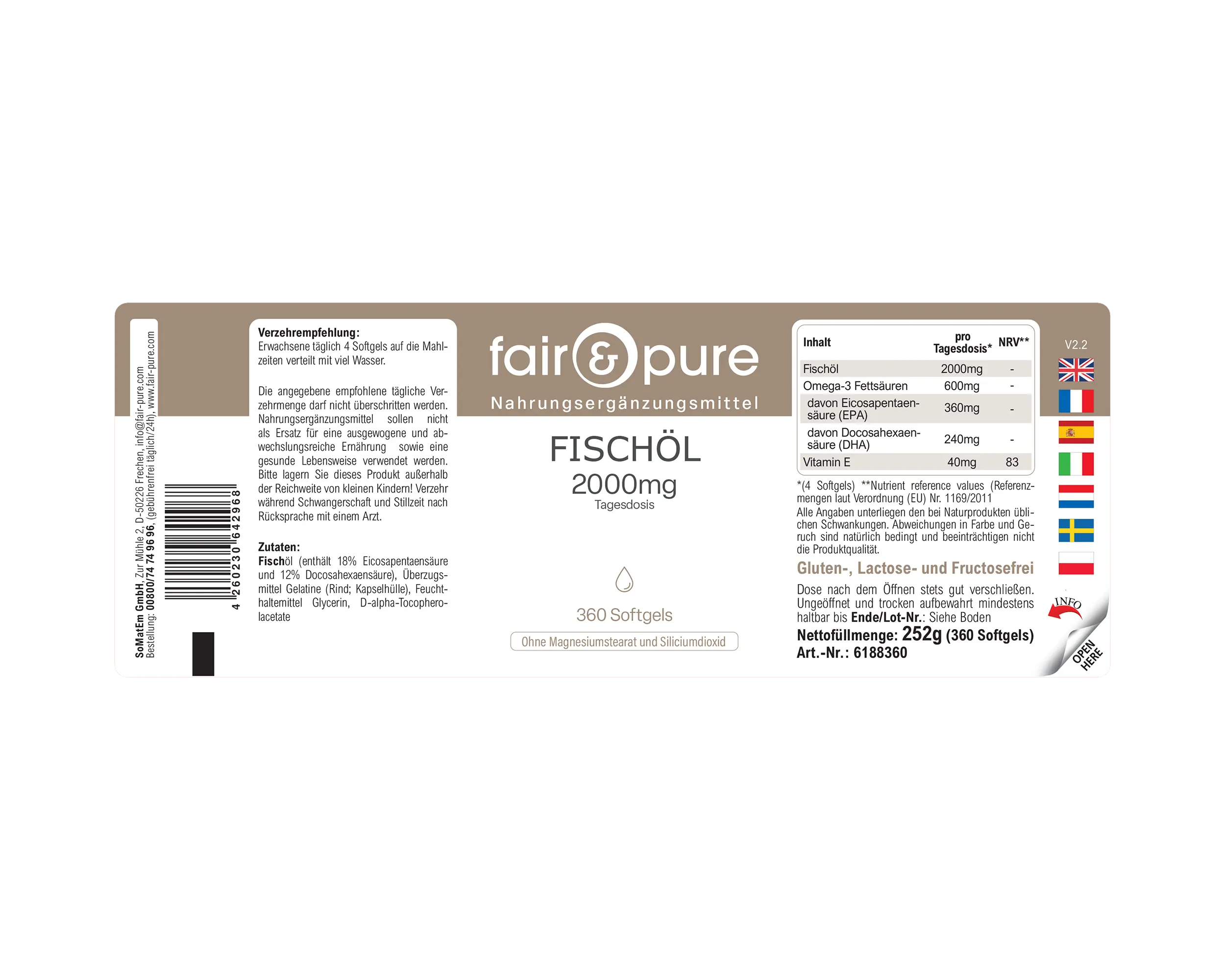 Fish Oil 2000 mg - 360 softgels - with Vitamin E | fair-pure