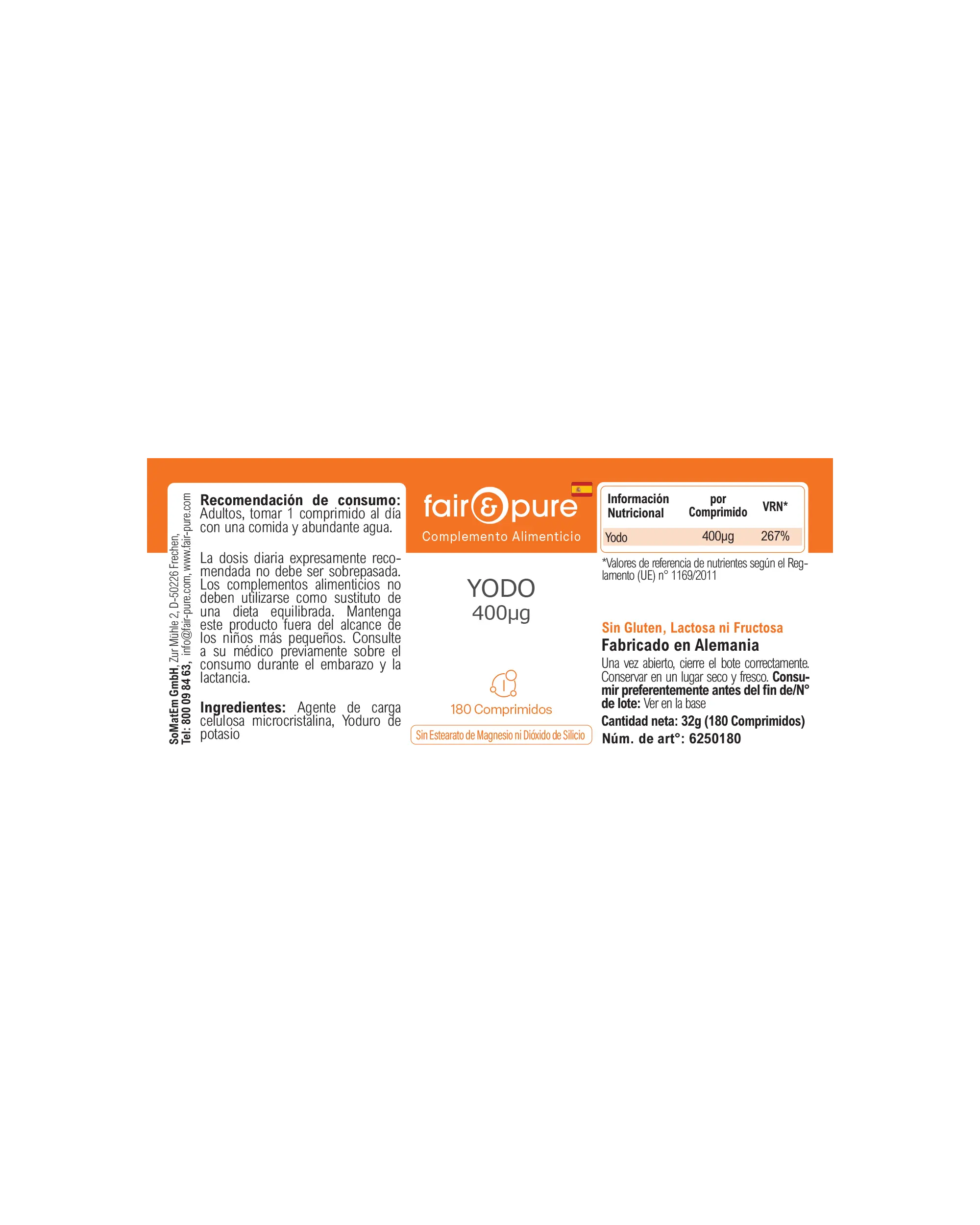 Iode 400µg – 180 Comprimés – Plus de 100 % de l'apport quotidien | Fair & Pure