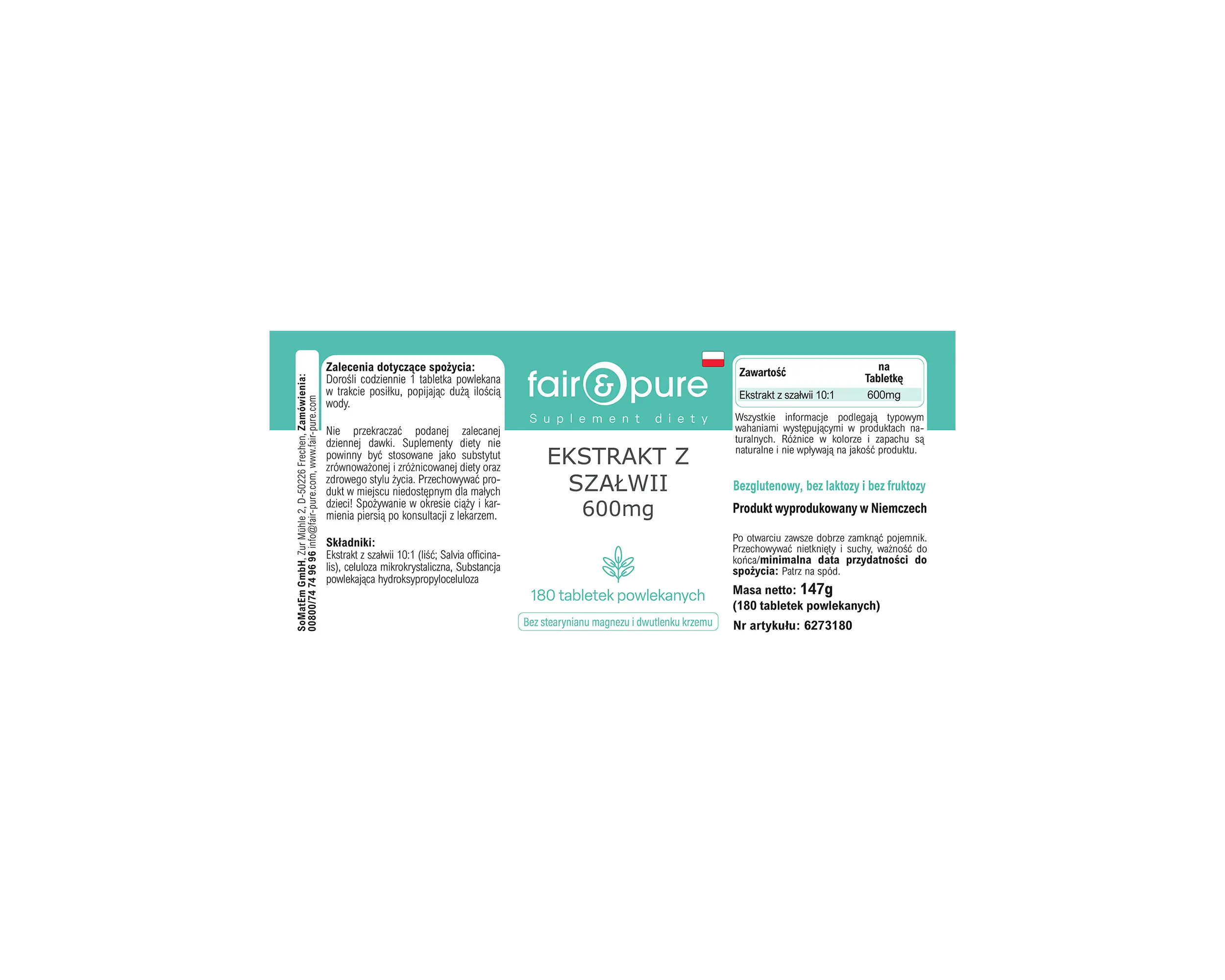 Salbei Extrakt 600mg - 180 Filmtabletten | fair-pure