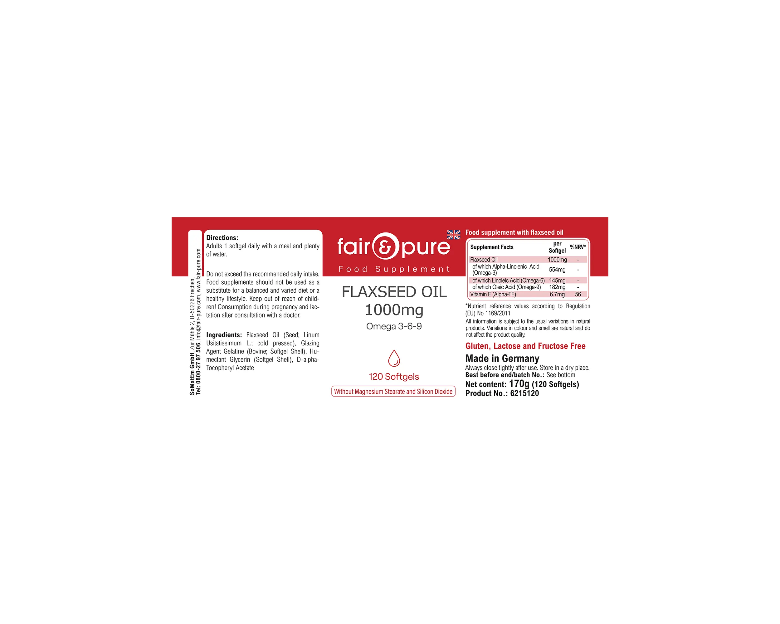 Huile de lin 1000mg Oméga 3-6-9 - 120 capsules molles | fair-pure
