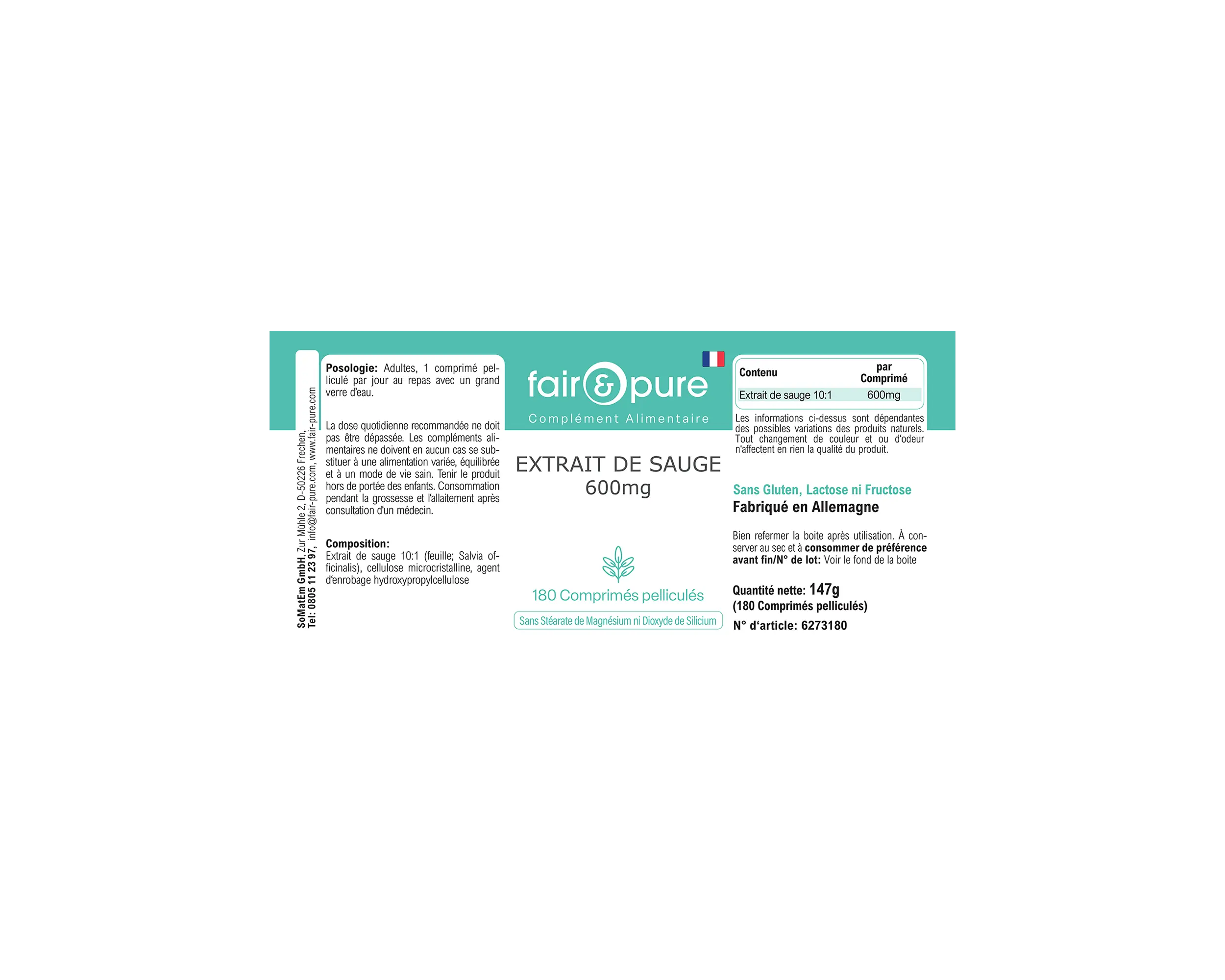 Salbei Extrakt 600mg - 180 Filmtabletten | fair-pure
