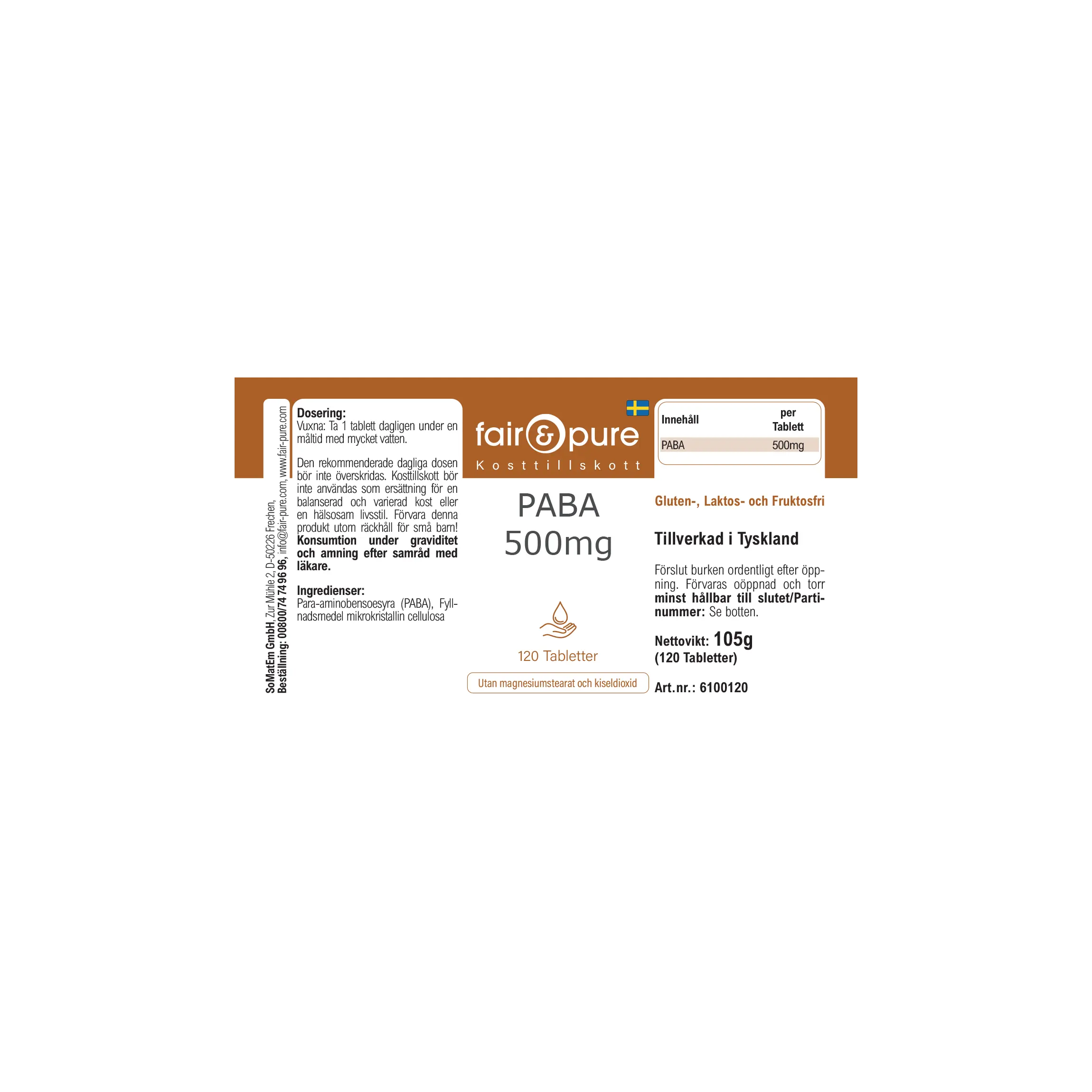 Paba PABA 500 mg - 120 Tabletten - Para-Aminobenzoesäure - Vitamin B10 ...