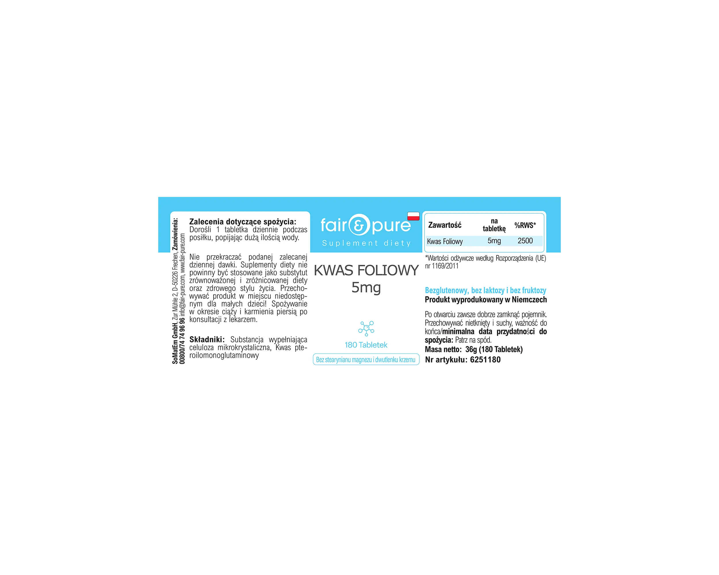 Ácido Fólico 5mg - 180 Comprimidos | fair-pure