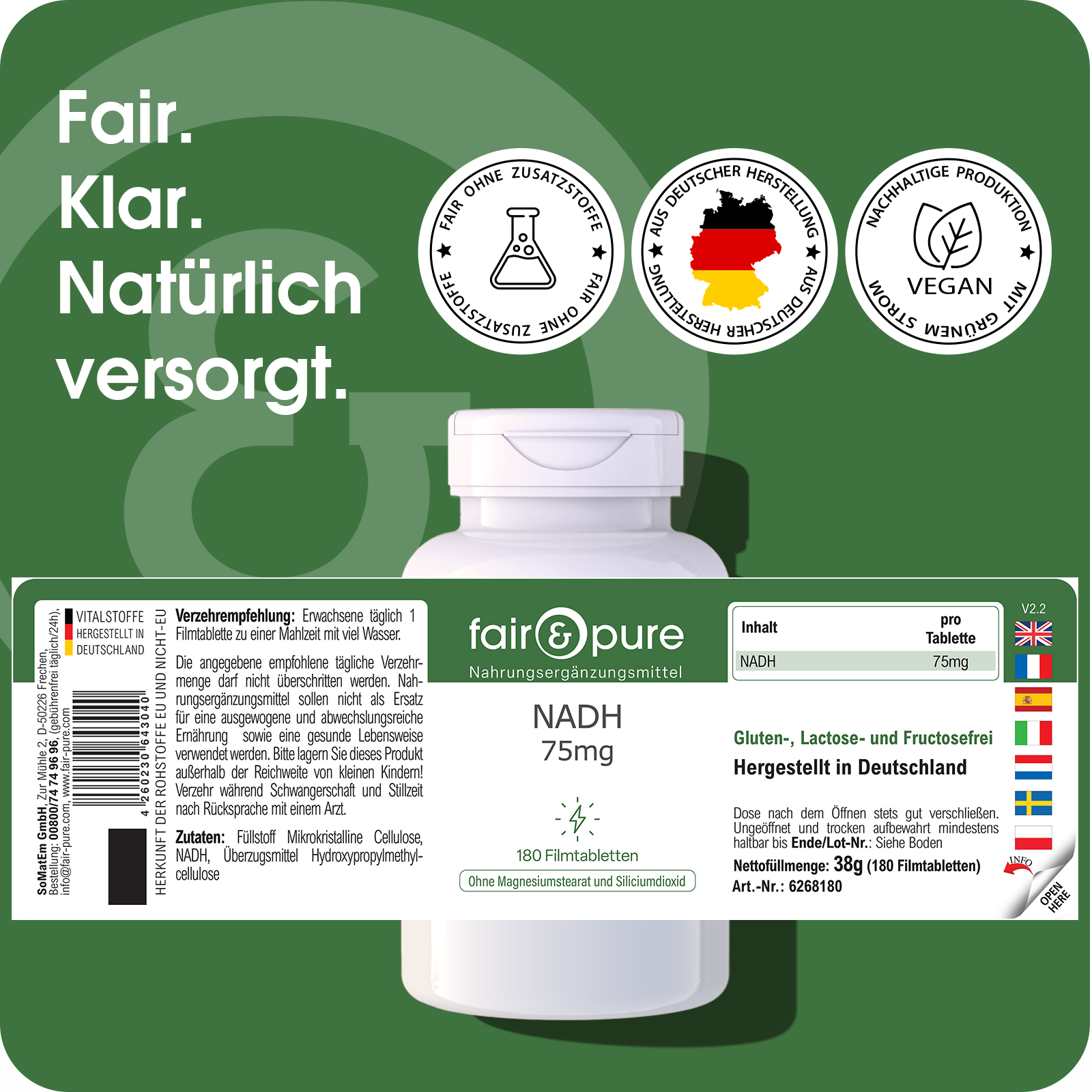 NADH 75mg - 180 Comprimés Pelliculés | fair-pure