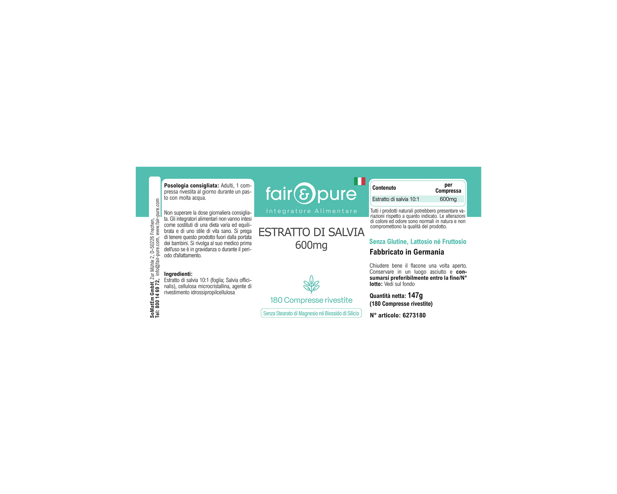 Salbei Extrakt 600mg - 180 Filmtabletten | fair-pure