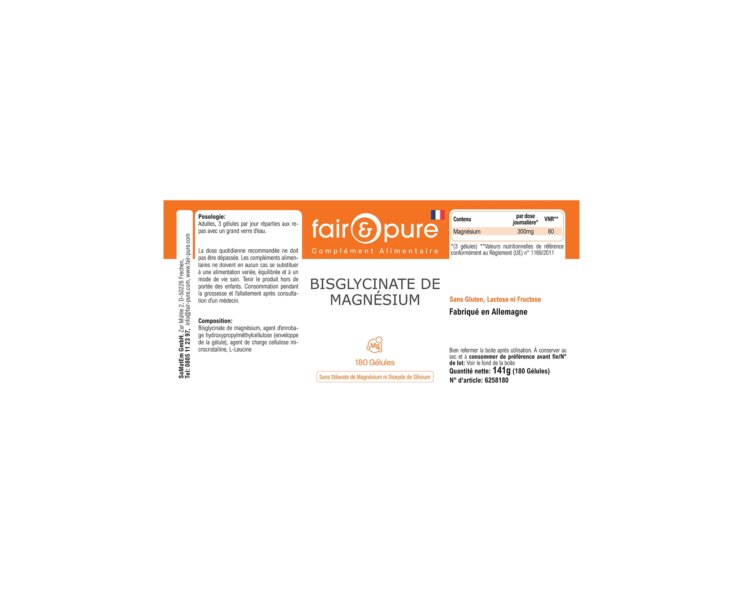 Bisglycinate de magnésium - 180 gélules | fair-pure