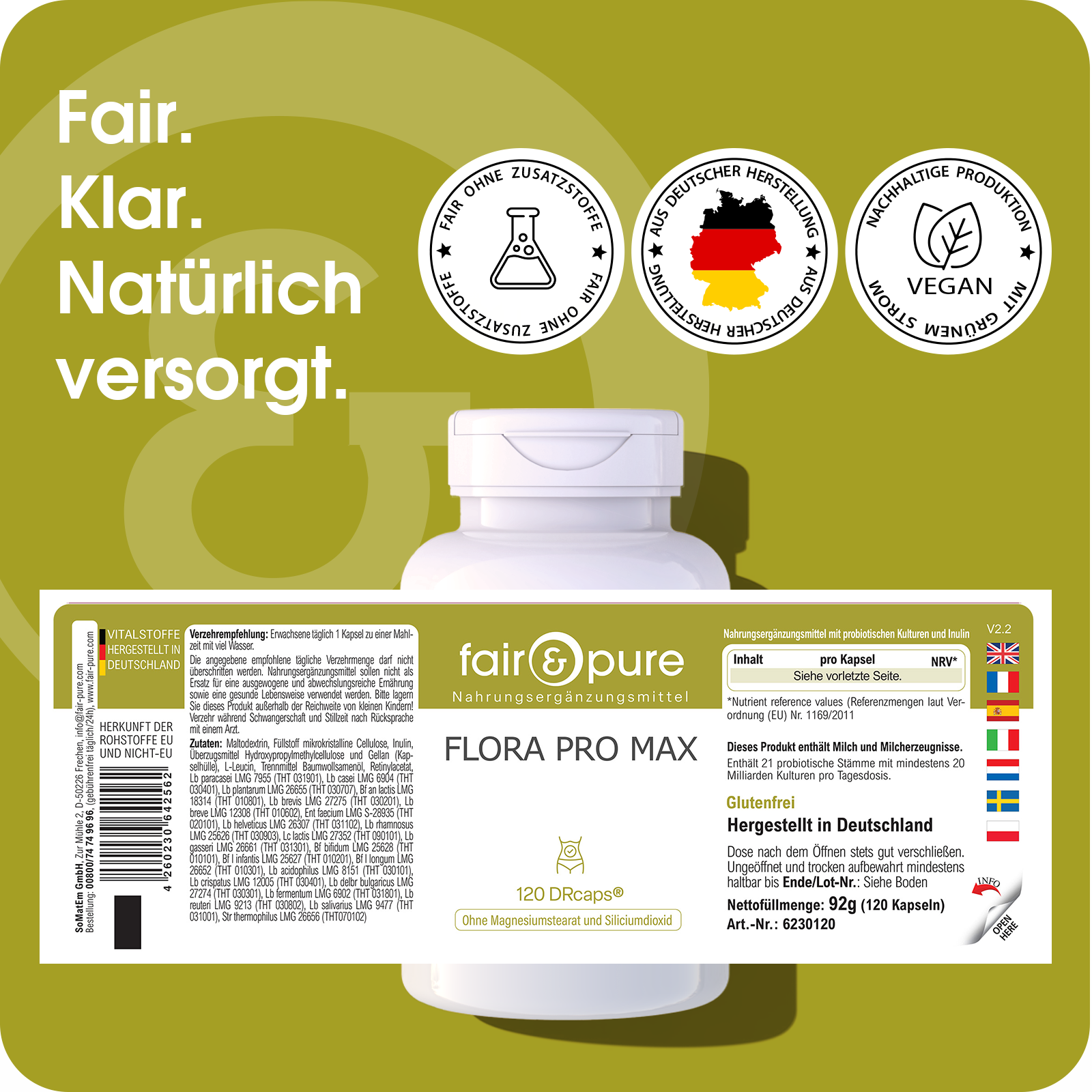 Flora Pro Max - 120 DRcaps® - mit 21 Bakterienstämmen | fair-pure