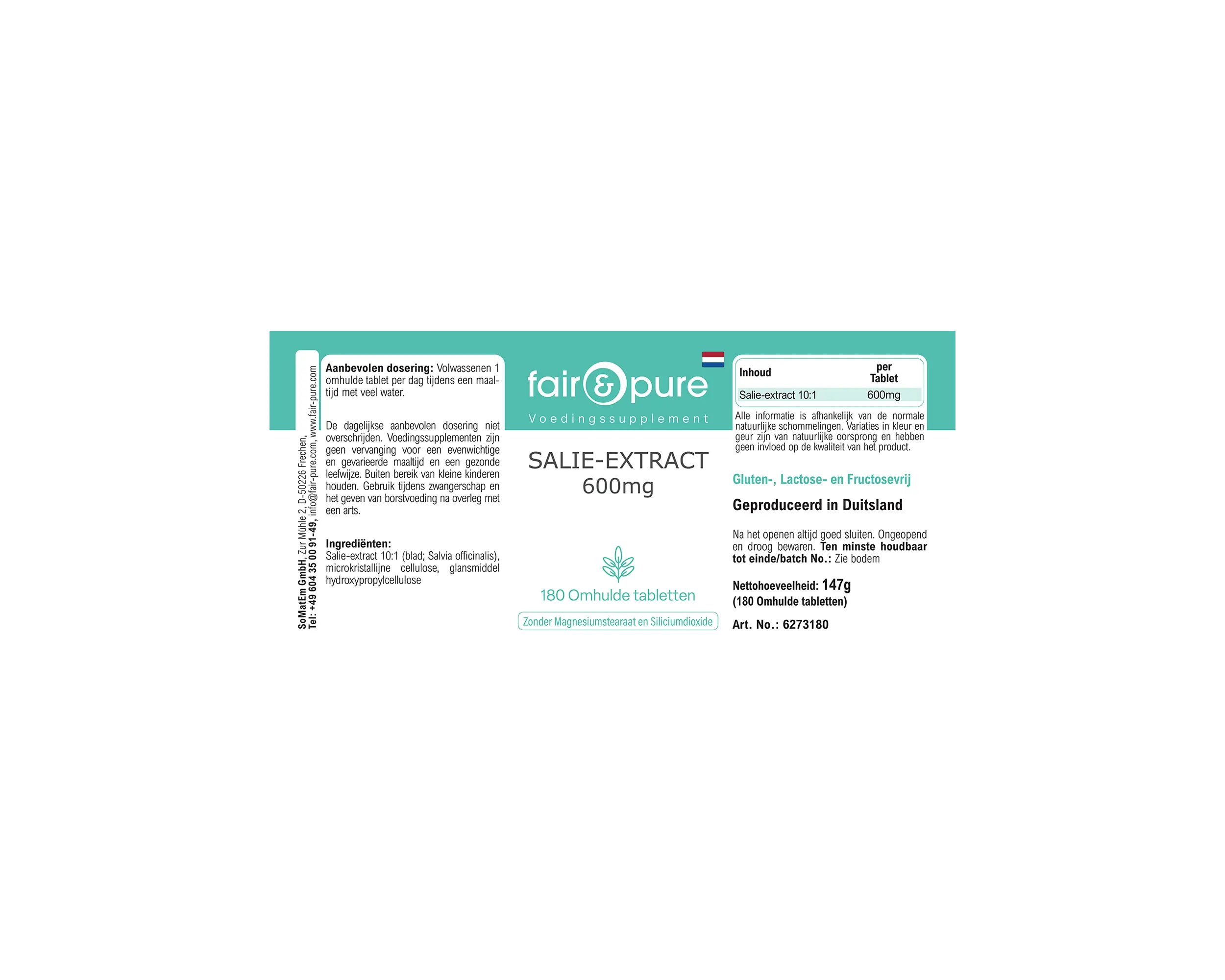 Salbei Extrakt 600mg - 180 Filmtabletten | fair-pure