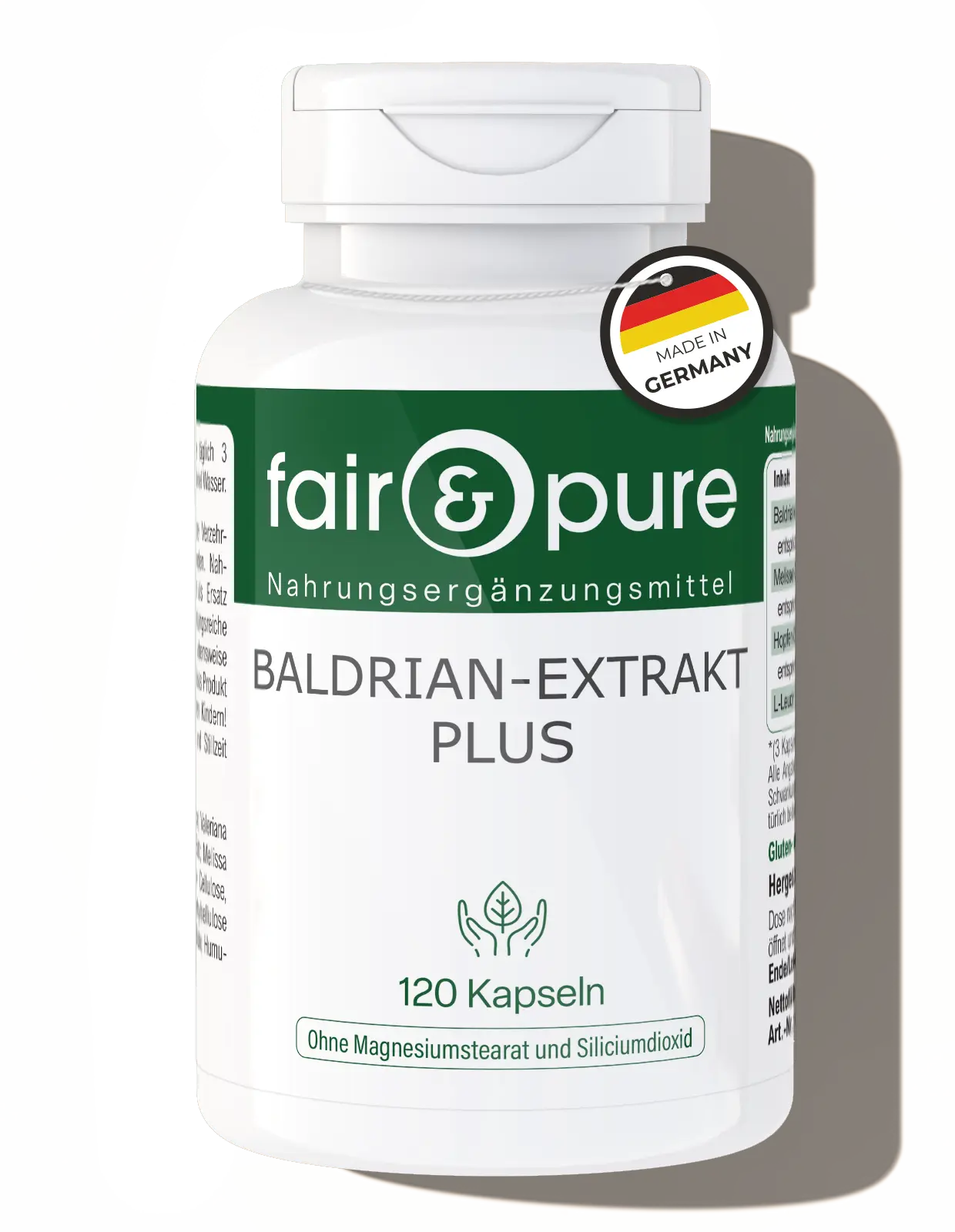 Baldrian-Extrakt Plus - 120 Kapseln - schluckfreundlich | fair-pure