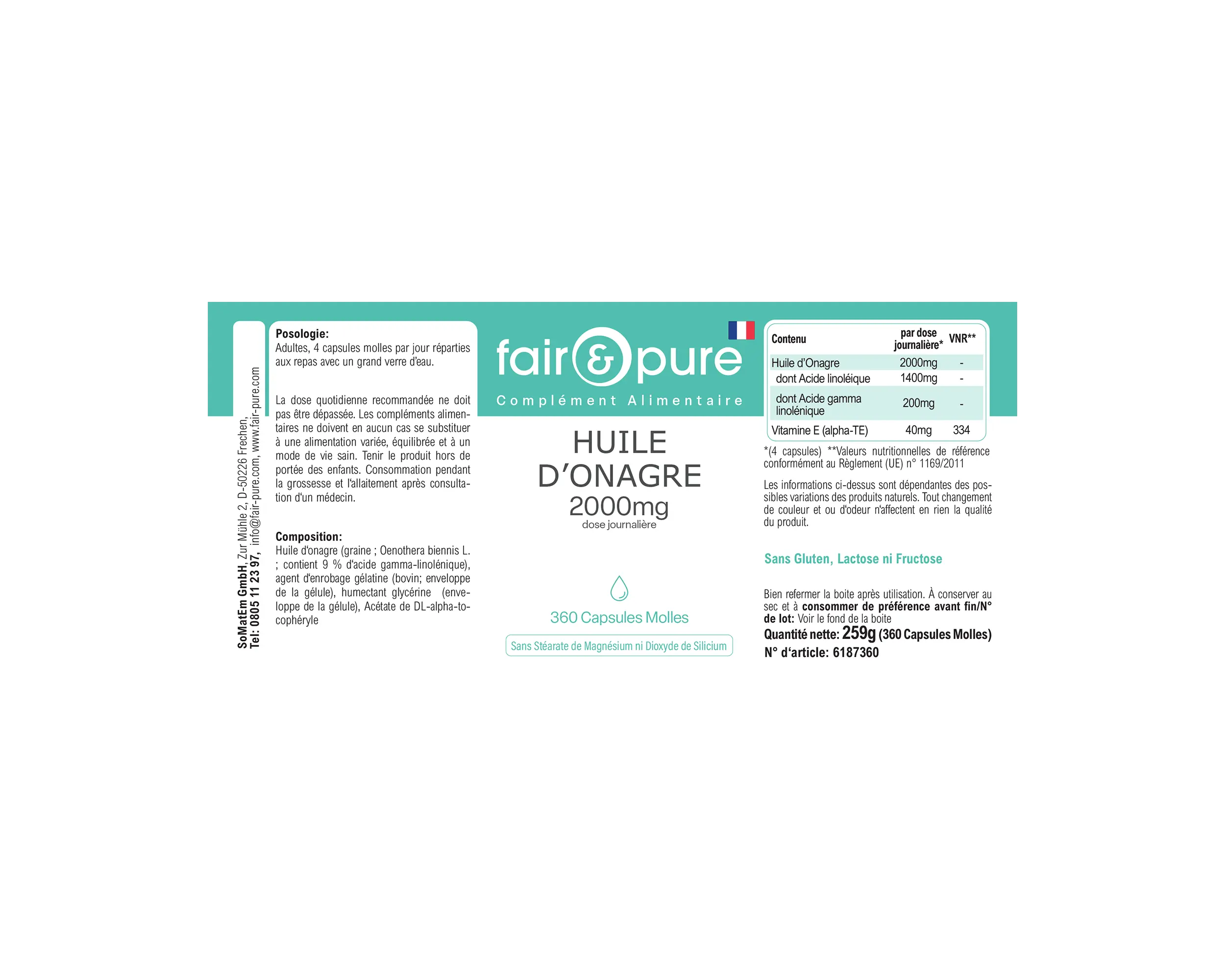 Nachtkerzenöl 2000mg - 360 Softgels - mit Vitamin E | fair-pure