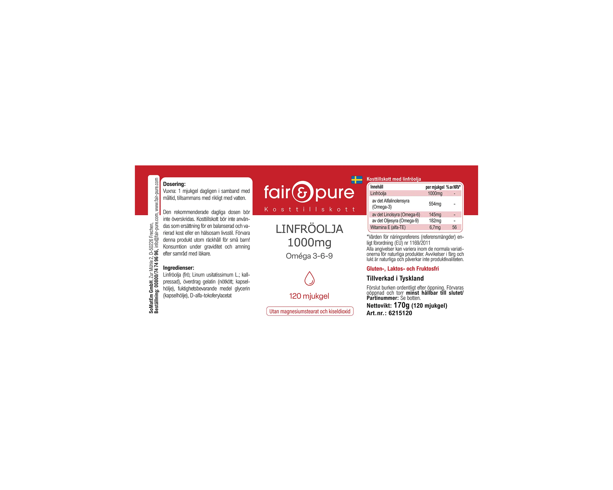 Huile de lin 1000mg Oméga 3-6-9 - 120 capsules molles | fair-pure