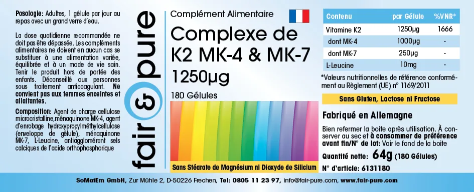 Complexe de Vitamines K2 1250µg 