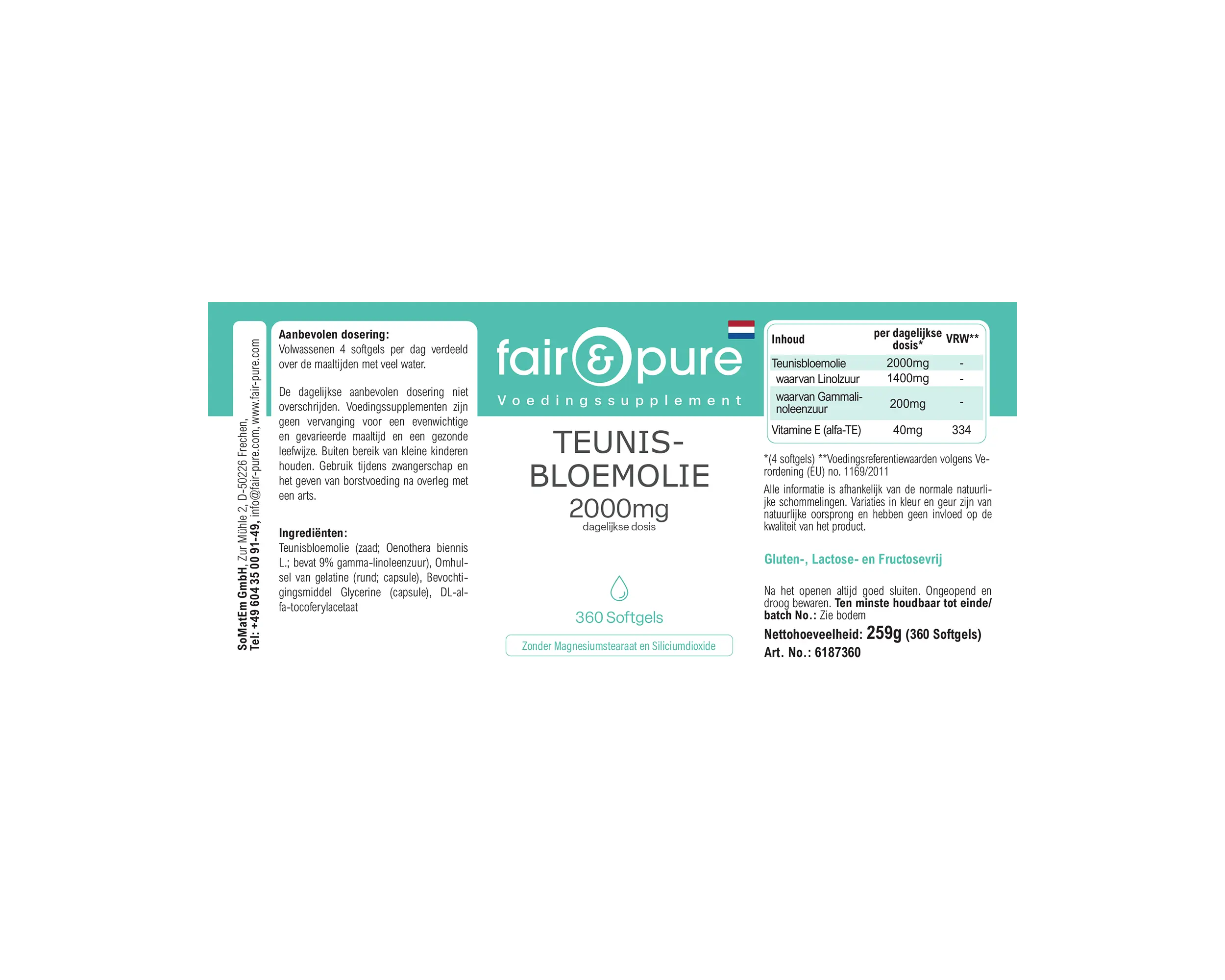 Nachtkerzenöl 2000mg - 360 Softgels - mit Vitamin E | fair-pure