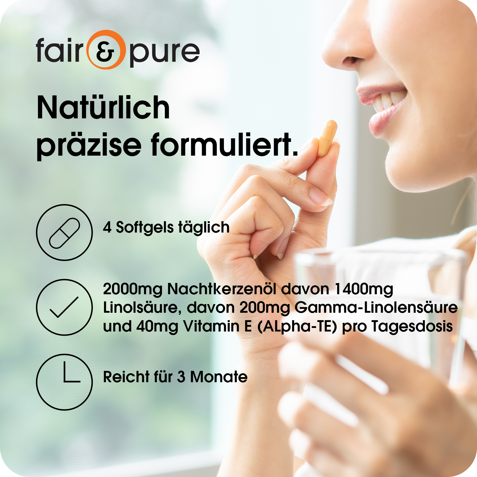 Nachtkerzenöl 2000mg - 360 Softgels - mit Vitamin E | fair-pure