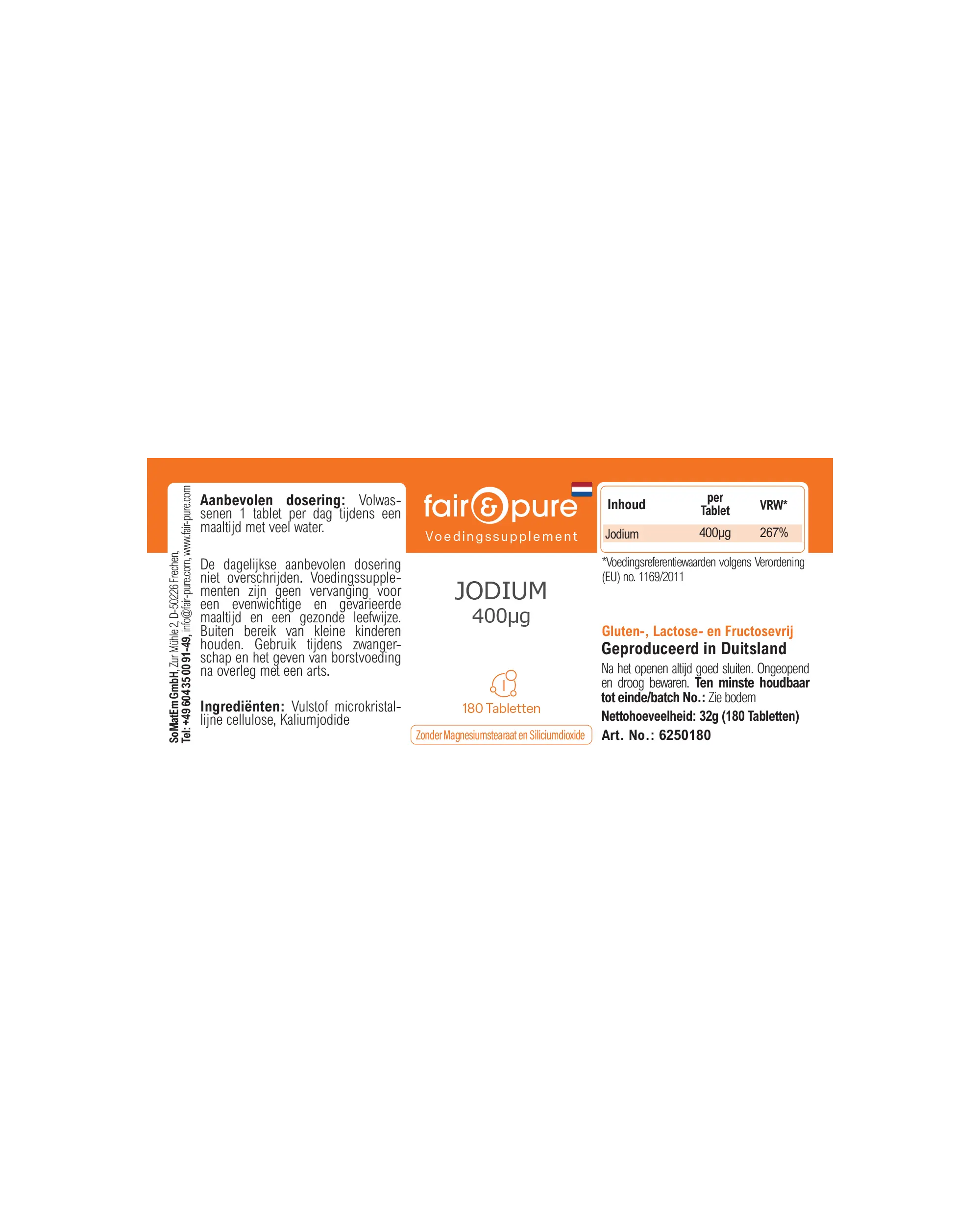 Iode 400µg – 180 Comprimés – Plus de 100 % de l'apport quotidien | Fair & Pure