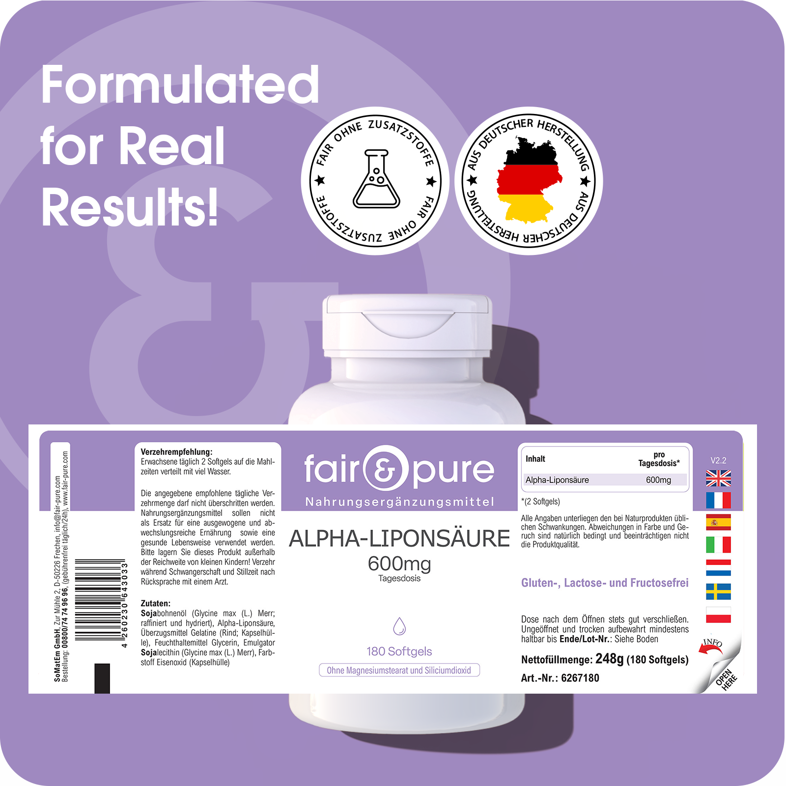 Alpha-Lipoic Acid 600mg - 180 Softgels | fair-pure