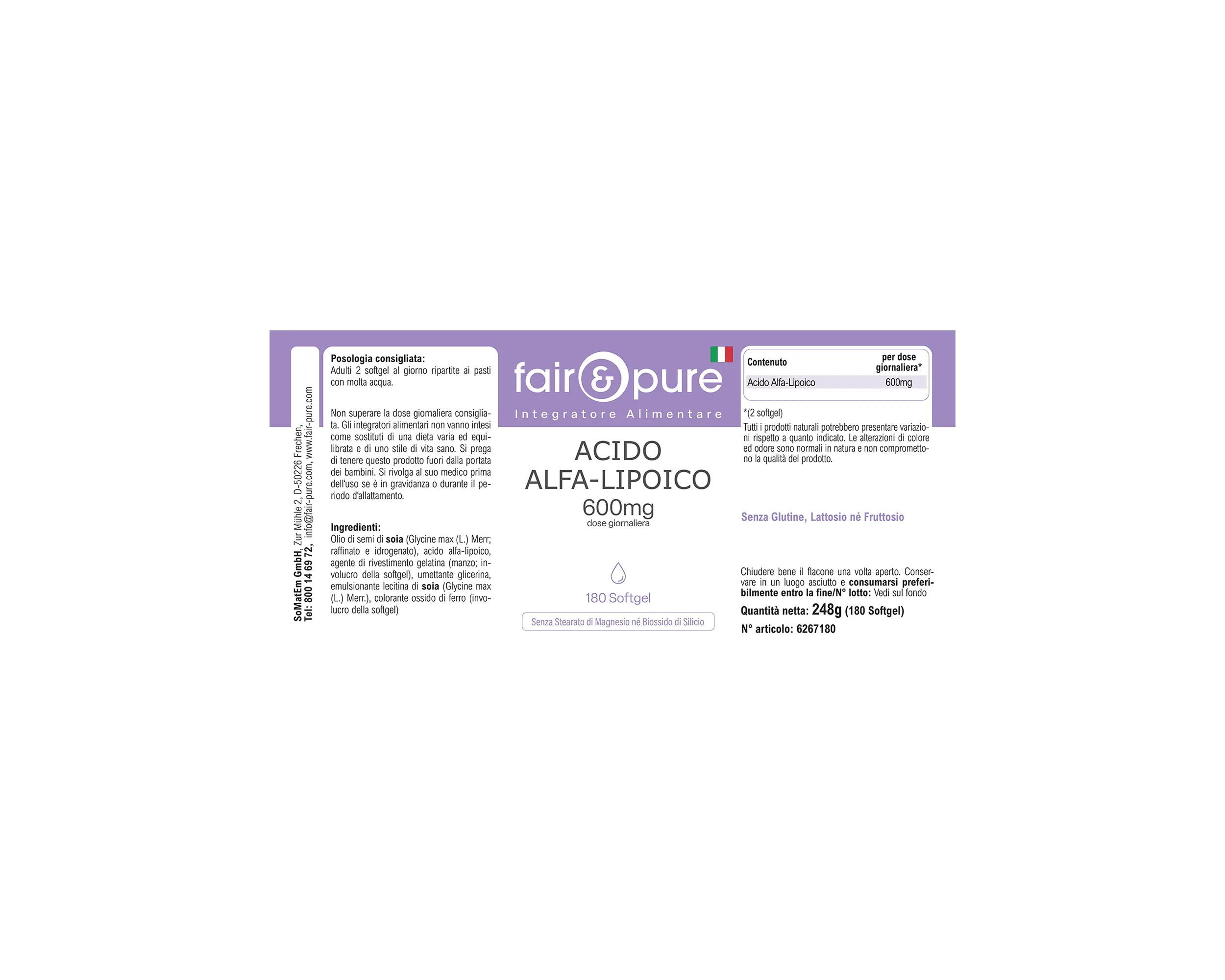 Acide alpha-lipoïque 600mg - 180 capsules molles | fair-pure