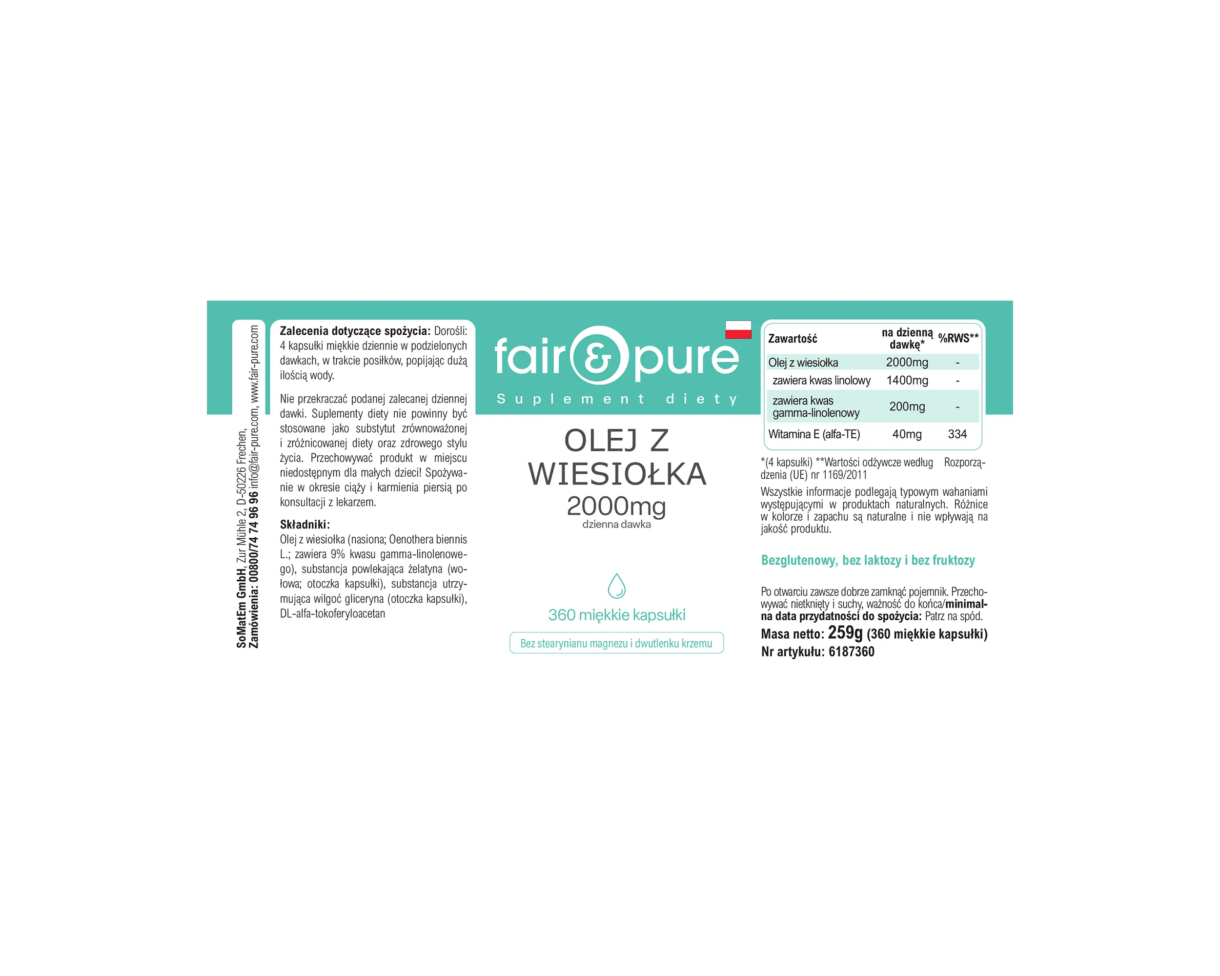 Nachtkerzenöl 2000mg - 360 Softgels - mit Vitamin E | fair-pure