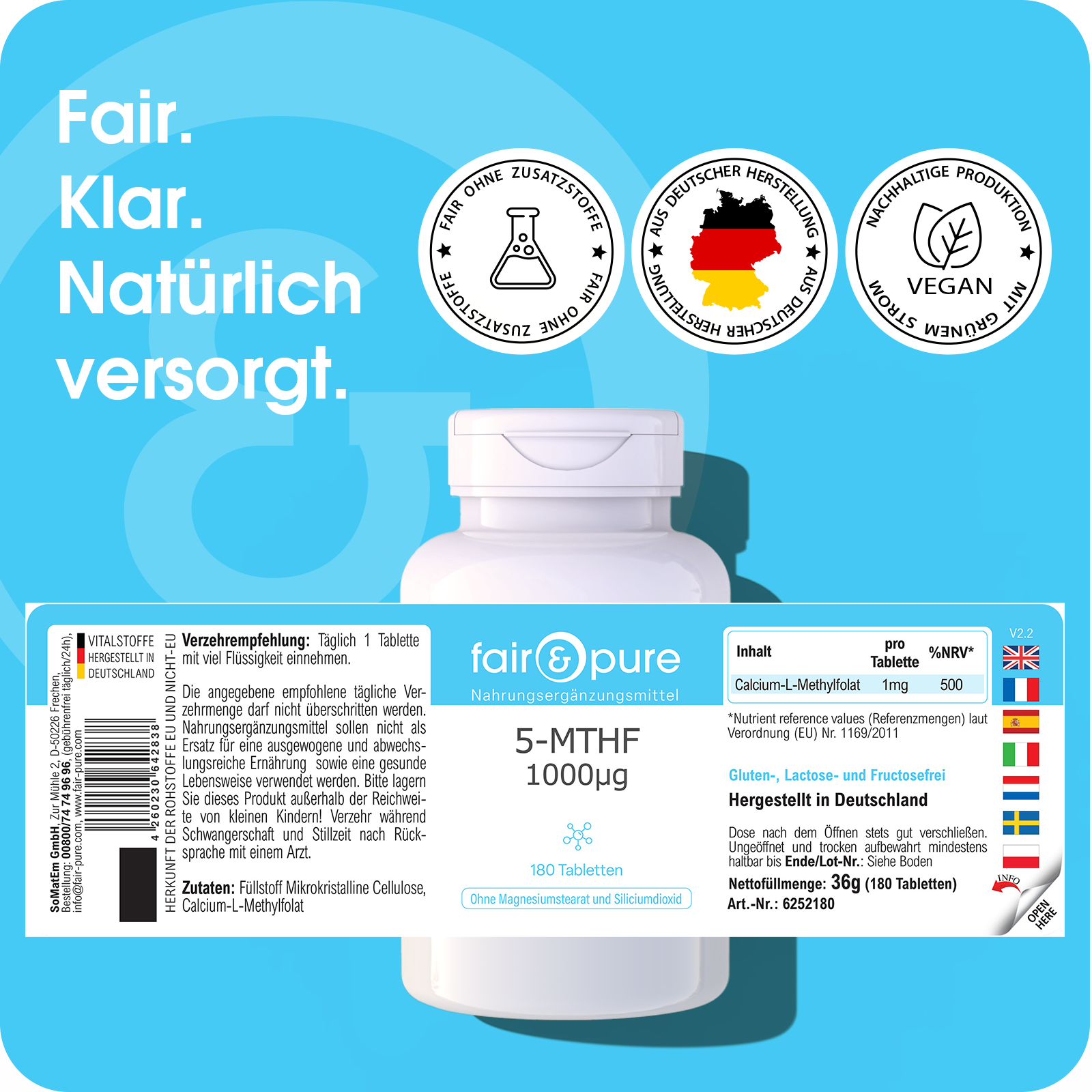 5-MTHF 1000µg - 180 Comprimés | fair-pure