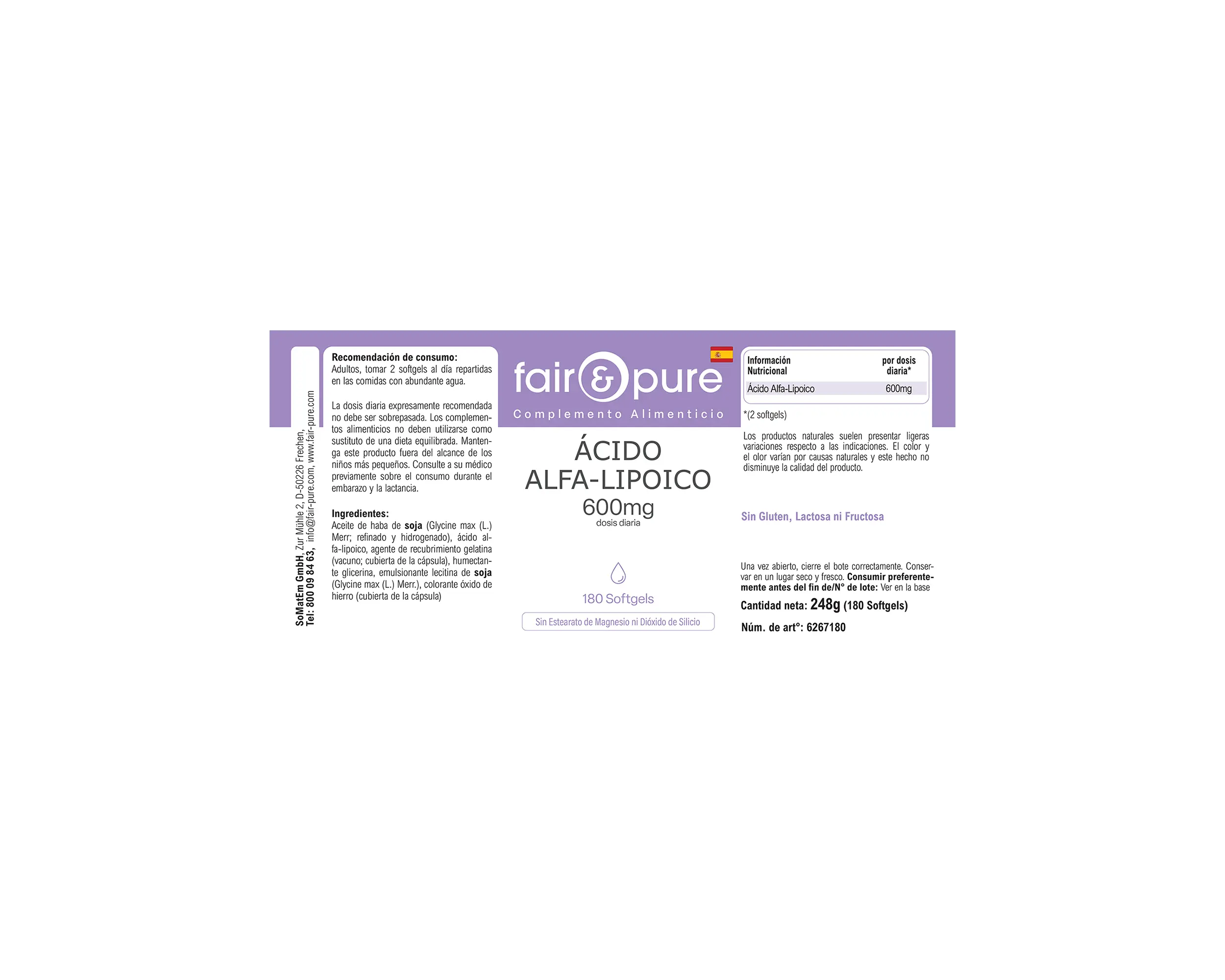 Acide alpha-lipoïque 600mg - 180 capsules molles | fair-pure