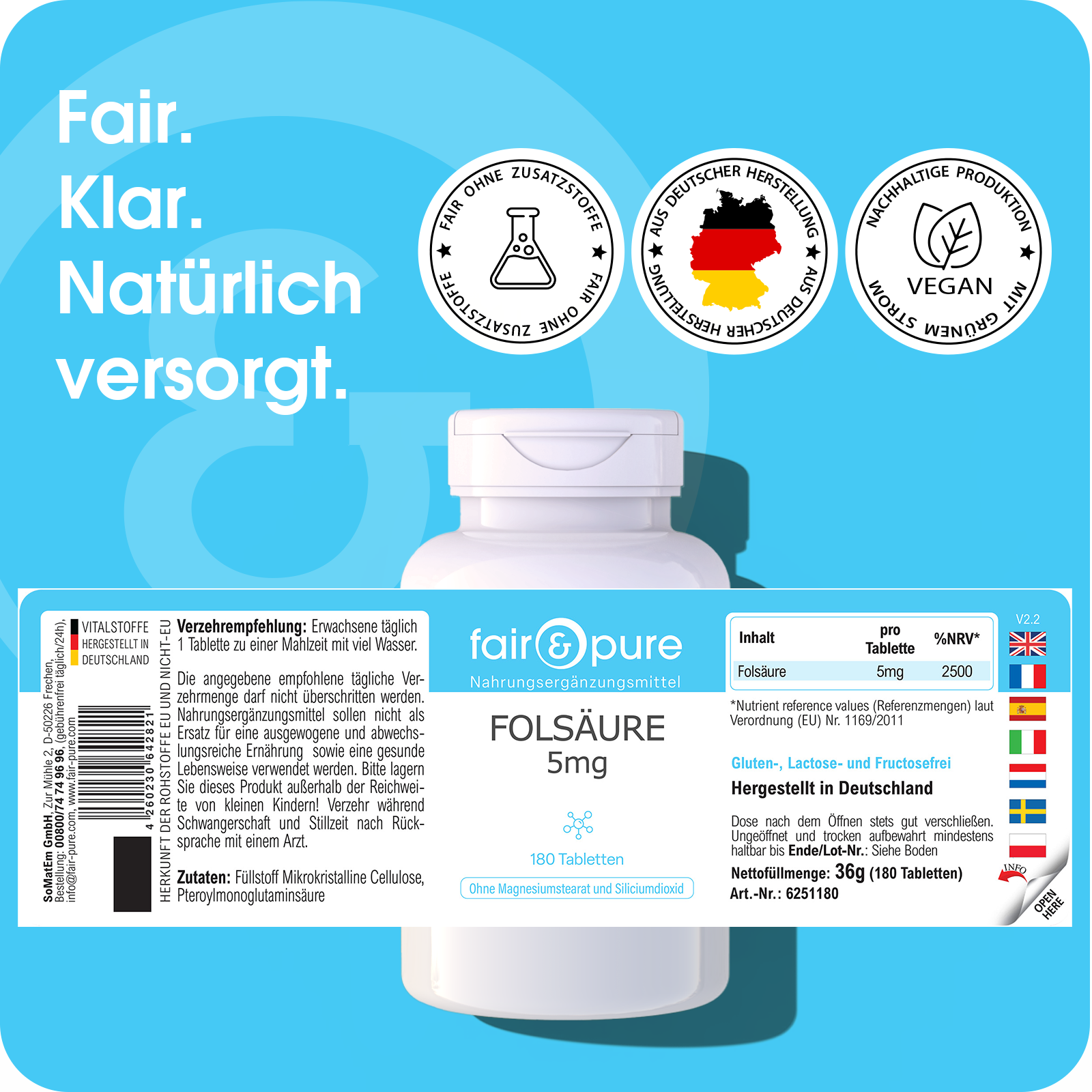 Acide Folique 5mg - 180 Comprimés | fair-pure