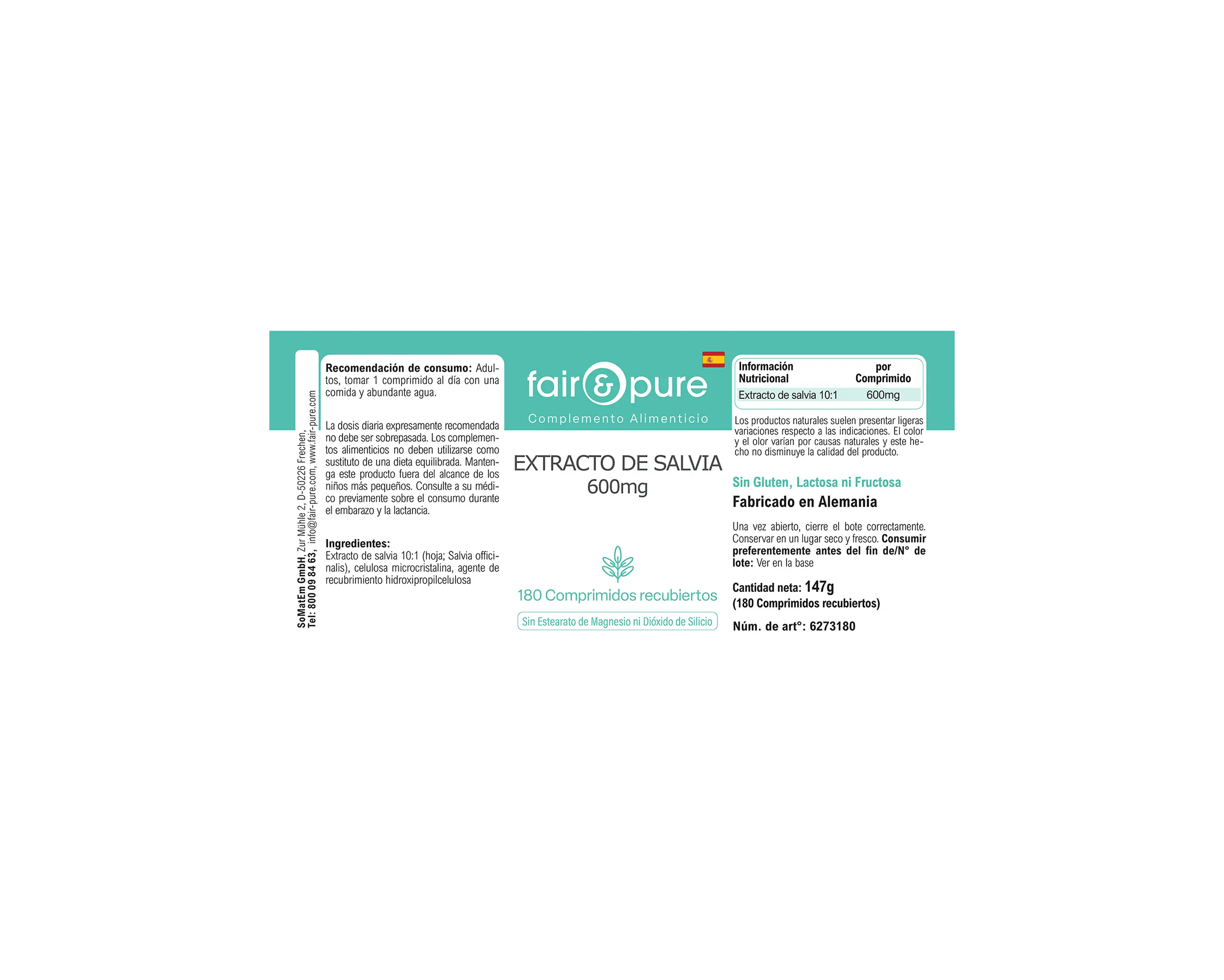 Salbei Extrakt 600mg - 180 Filmtabletten | fair-pure