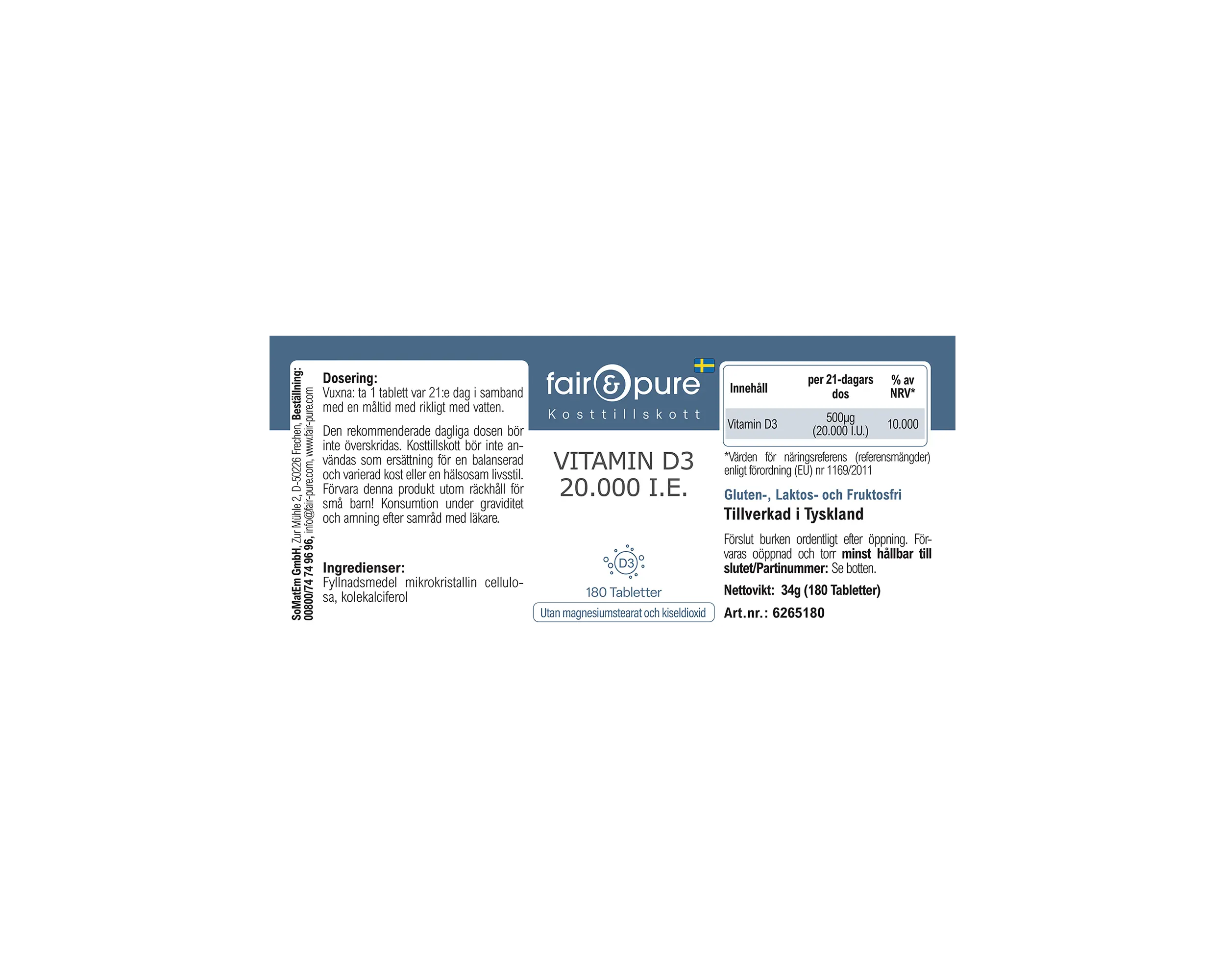 Vitamina D3 20.000 U.I. - 180 Compresse | fair-pure