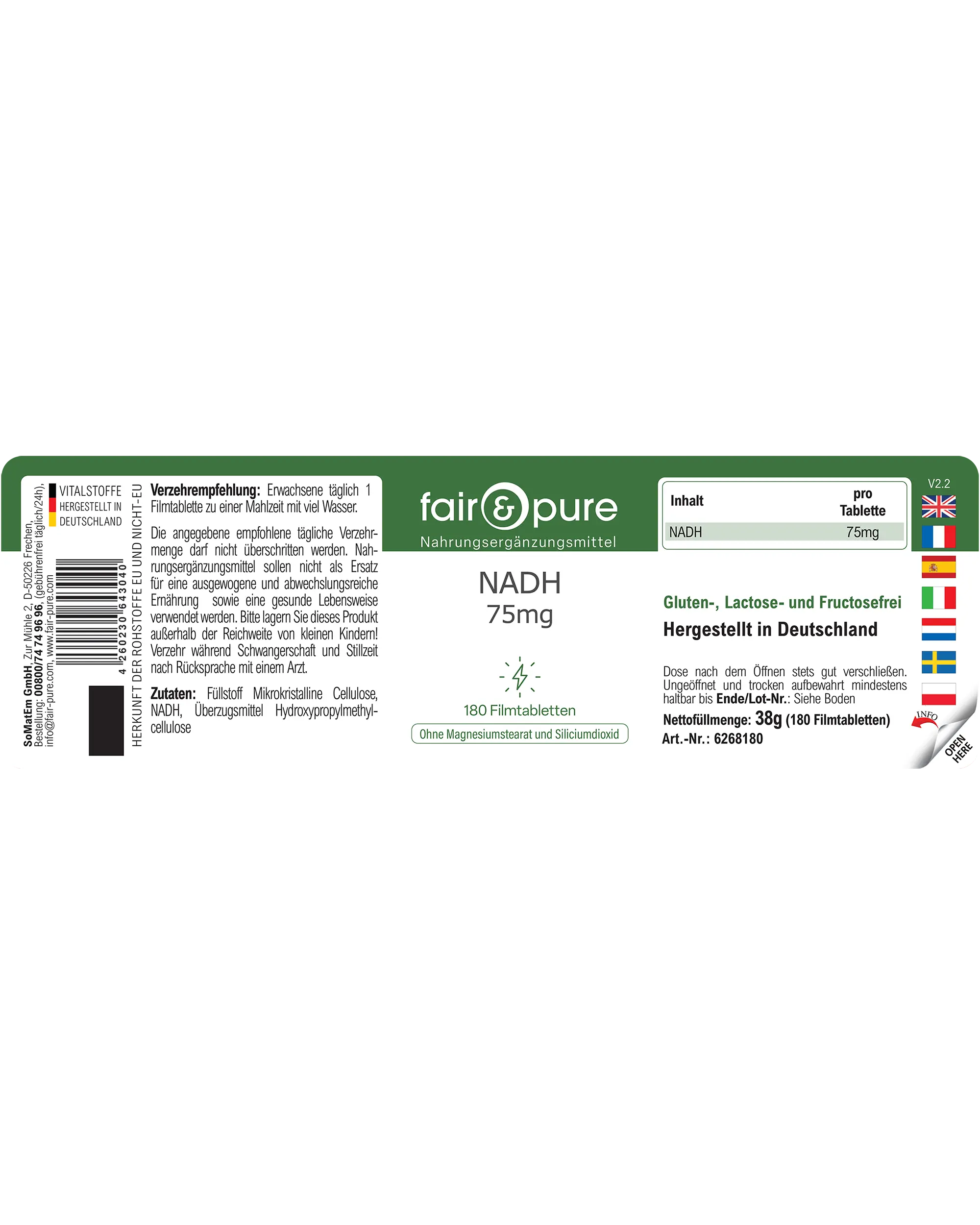 NADH 75mg - 180 Comprimidos Recubiertos | fair-pure