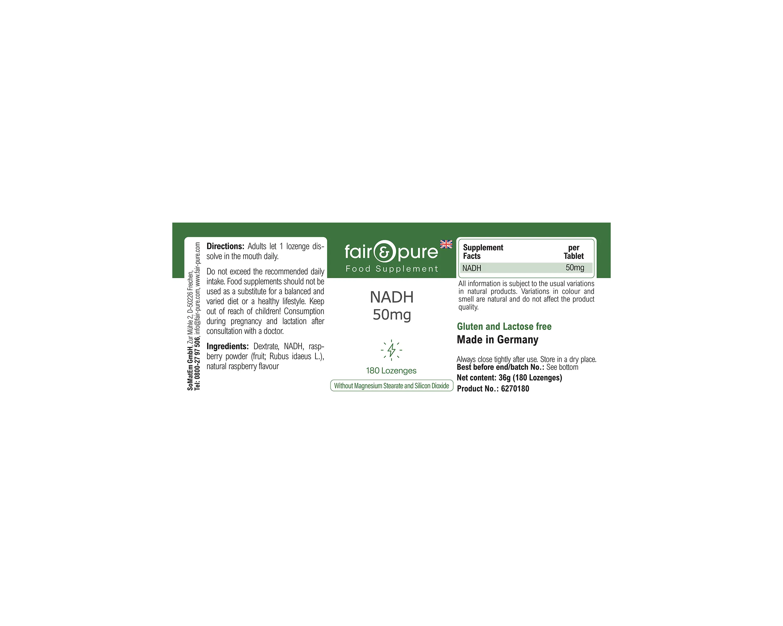 NADH 50mg - 180 Comprimidos para Chupar | fair-pure
