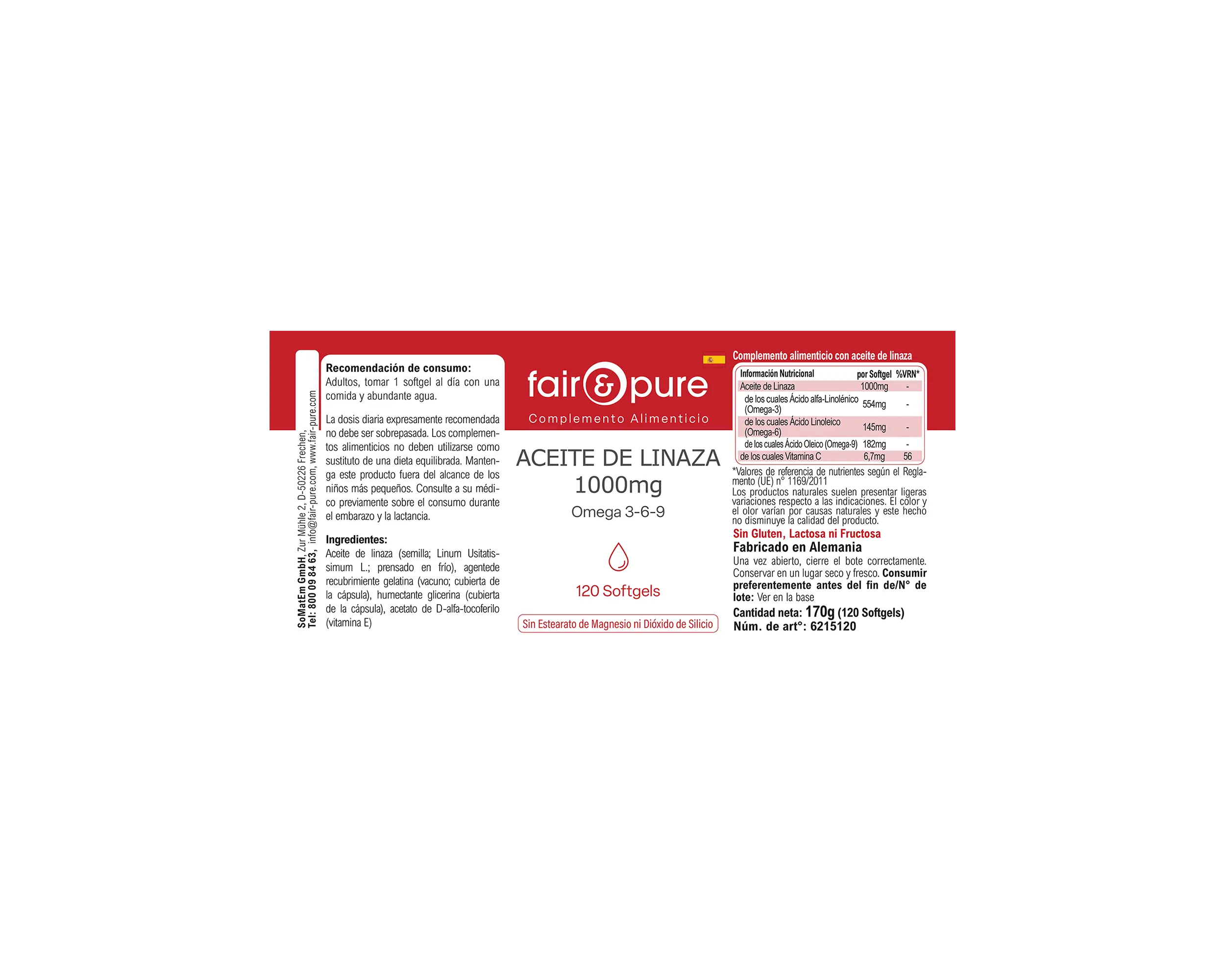 Huile de lin 1000mg Oméga 3-6-9 - 120 capsules molles | fair-pure