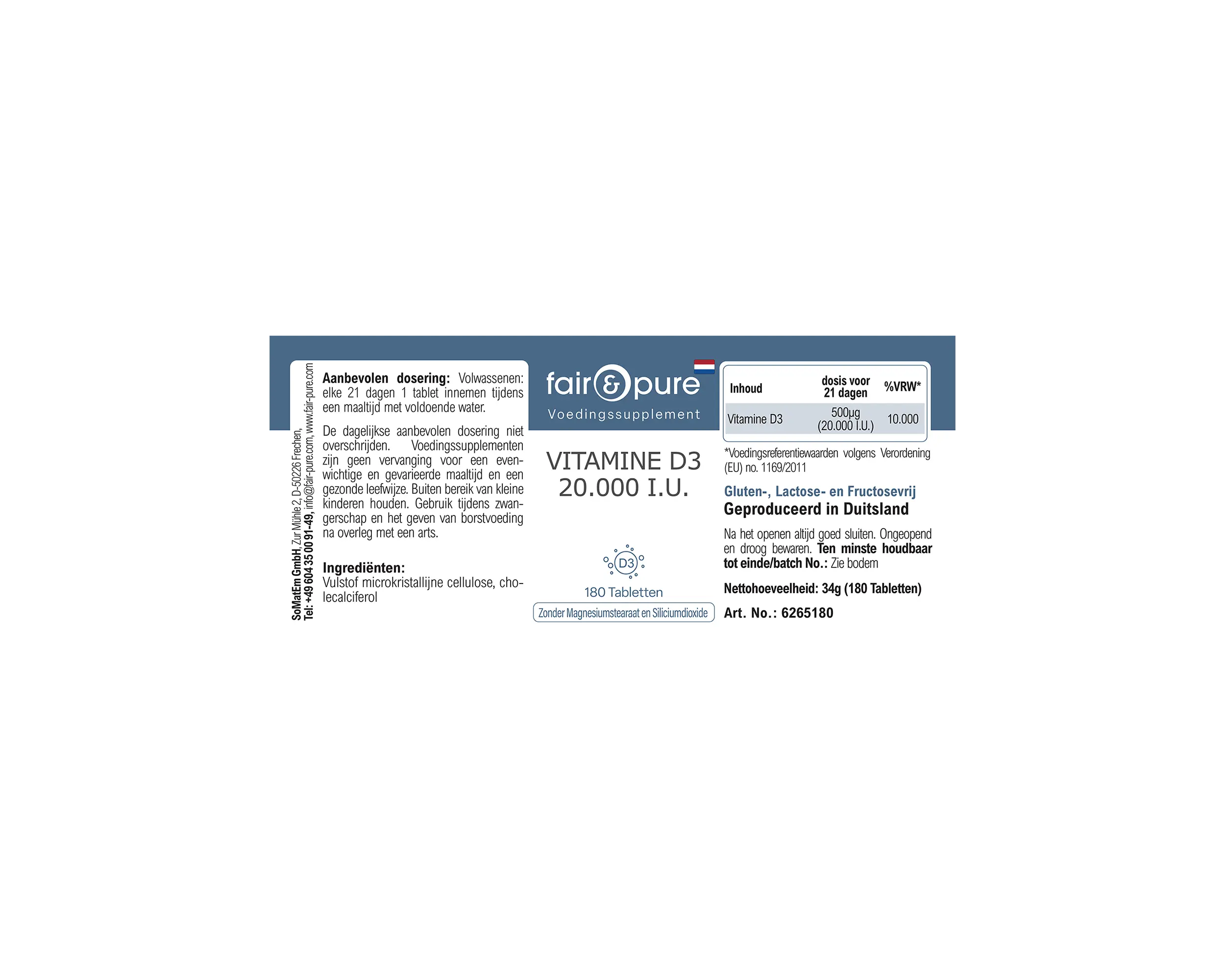 Vitamina D3 20.000 U.I. - 180 Compresse | fair-pure