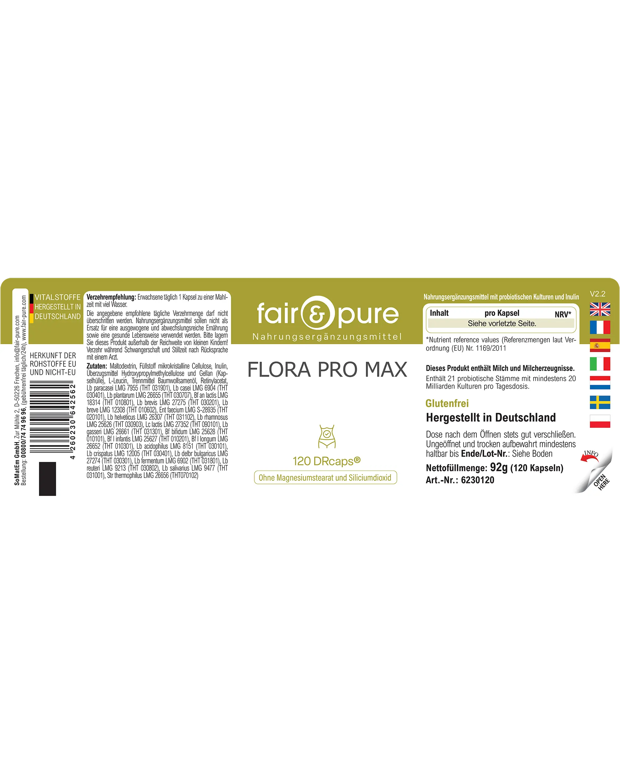 Flora Pro Max - 120 DRcaps® - mit 21 Bakterienstämmen | fair-pure