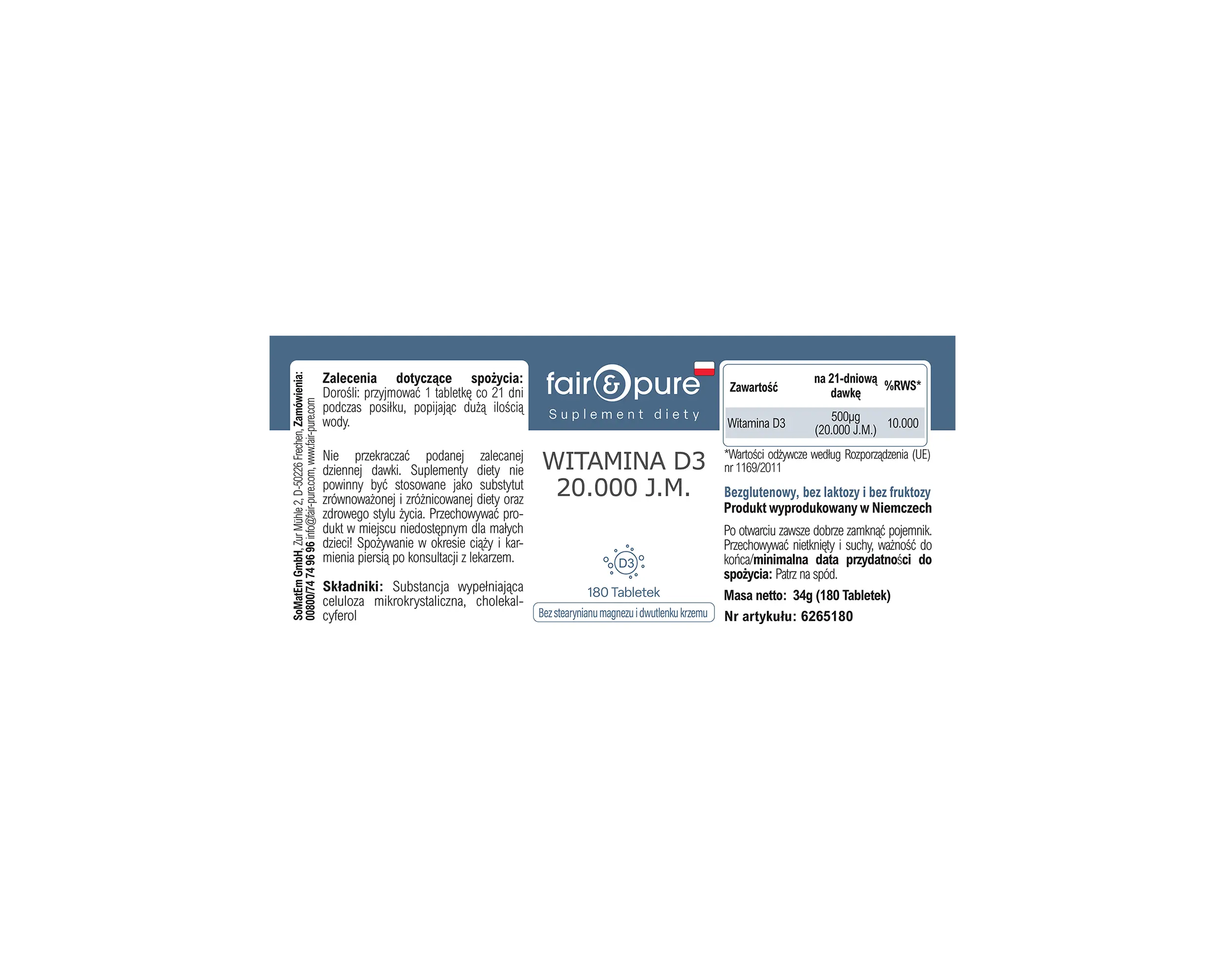 Vitamina D3 20.000 U.I. - 180 Compresse | fair-pure