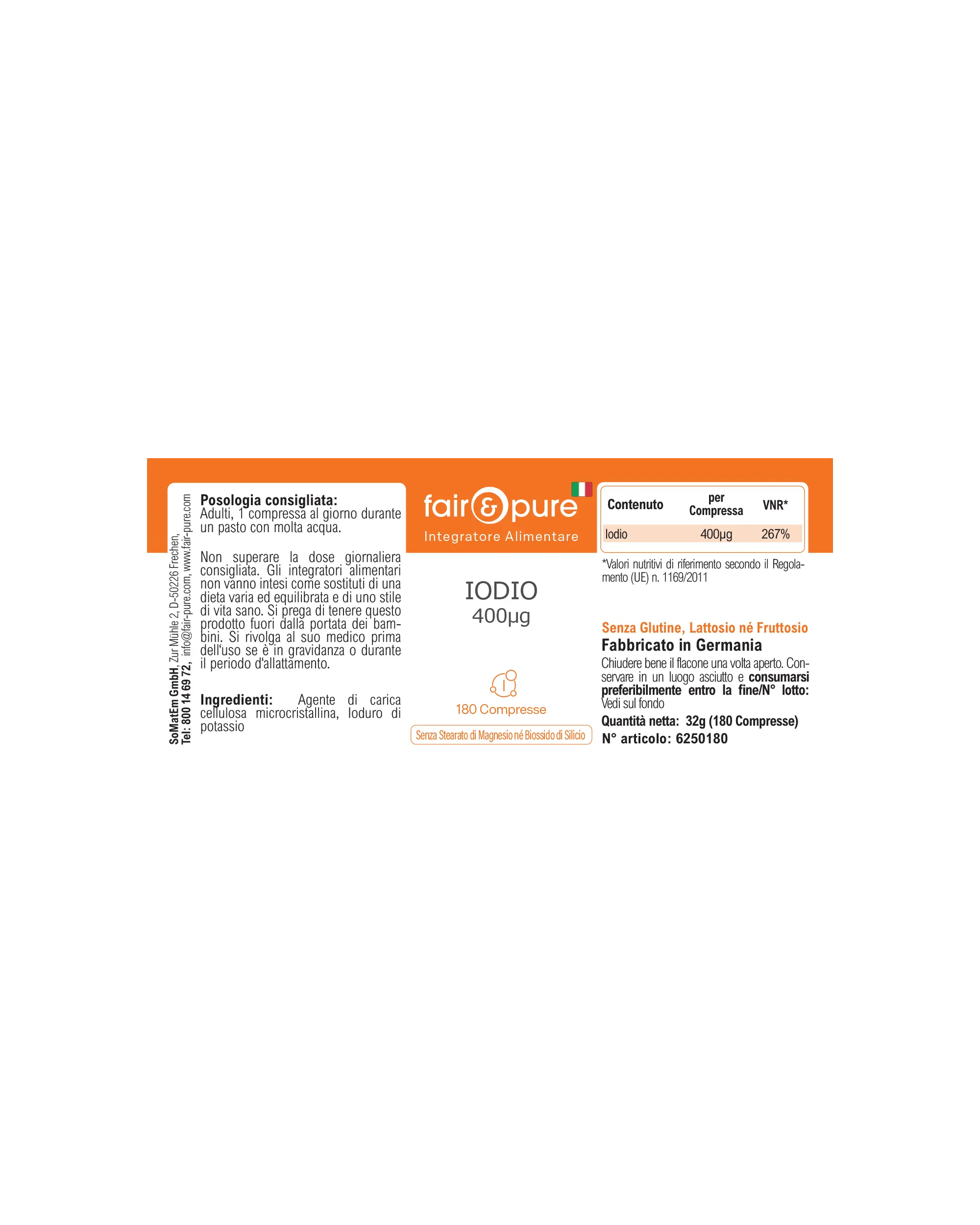 Iode 400µg – 180 Comprimés – Plus de 100 % de l'apport quotidien | Fair & Pure