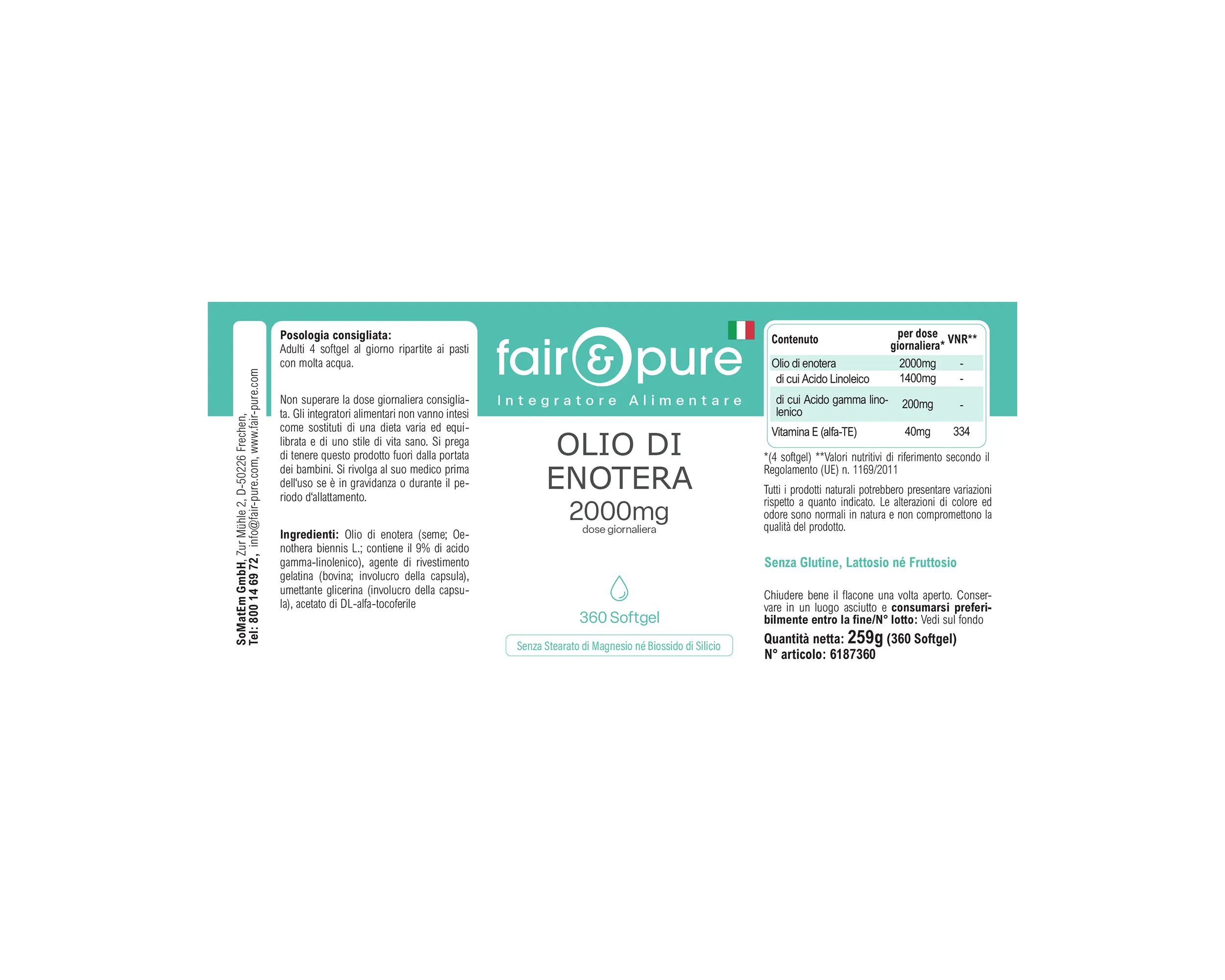 Nachtkerzenöl 2000mg - 360 Softgels - mit Vitamin E | fair-pure