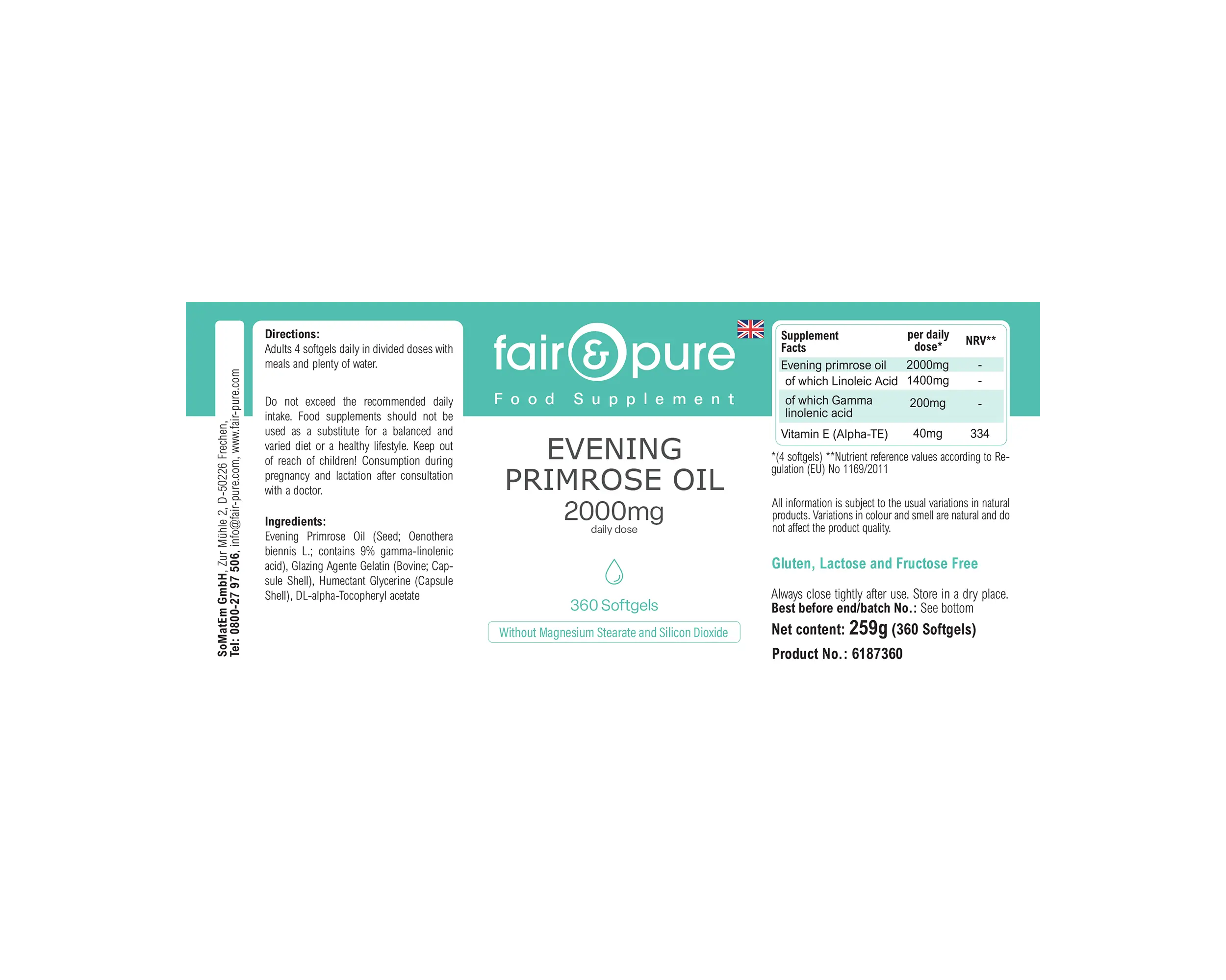 Nachtkerzenöl 2000mg - 360 Softgels - mit Vitamin E | fair-pure