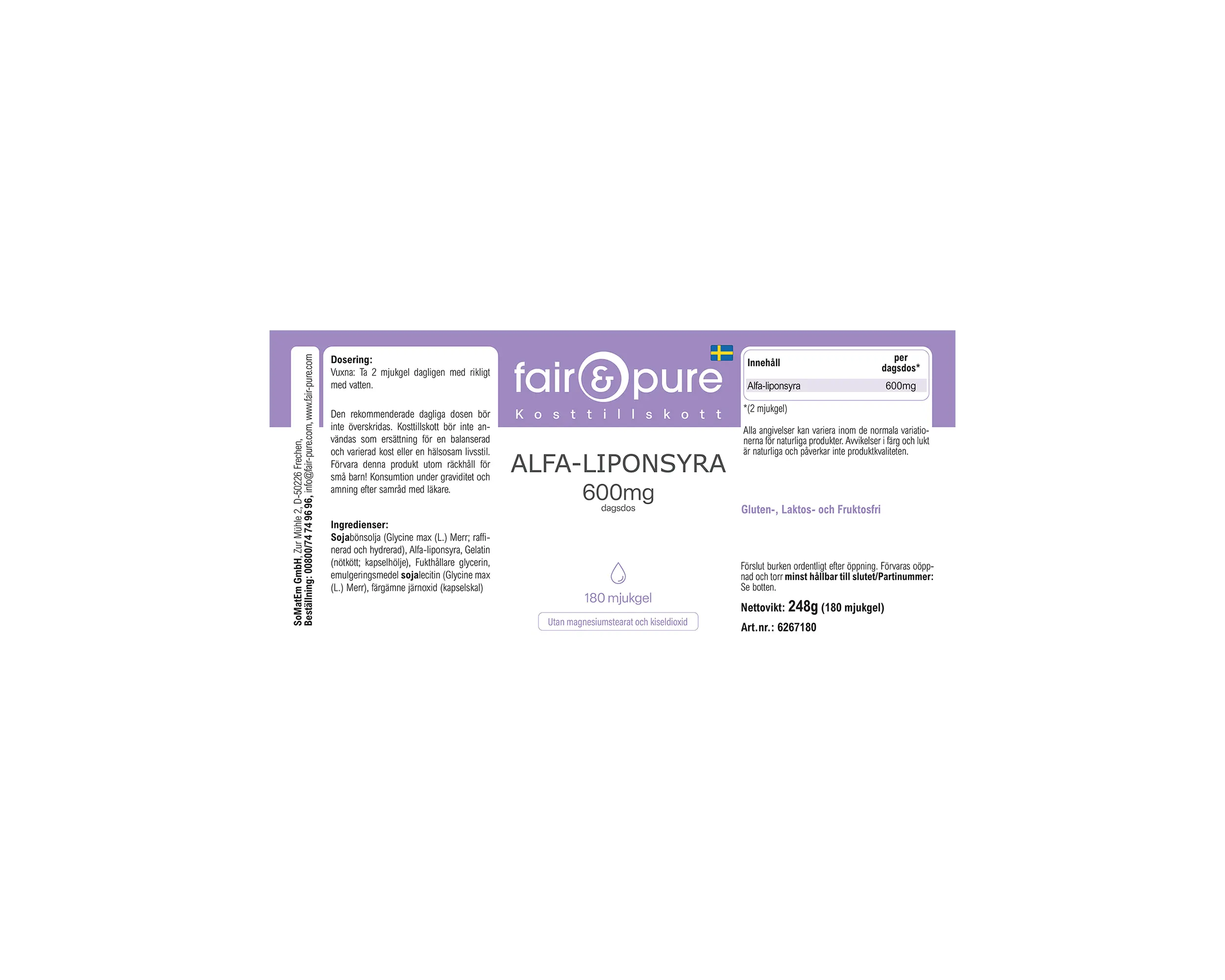 Acide alpha-lipoïque 600mg - 180 capsules molles | fair-pure