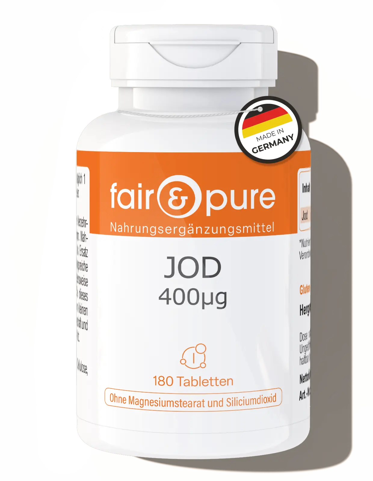 Yodo 400µg – 180 Tabletas – Más del 100 % de la ingesta diaria | Fair & Pure