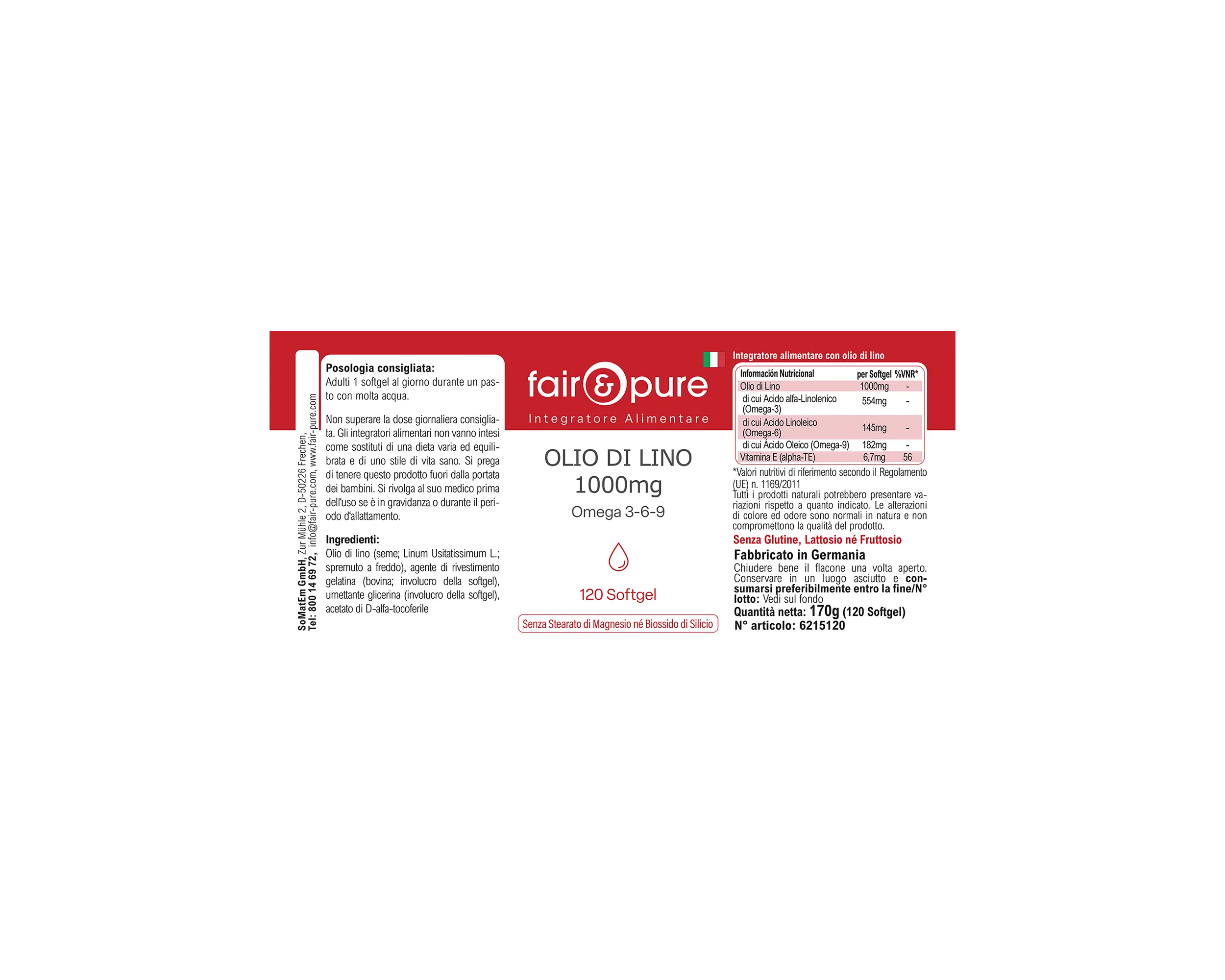 Huile de lin 1000mg Oméga 3-6-9 - 120 capsules molles | fair-pure
