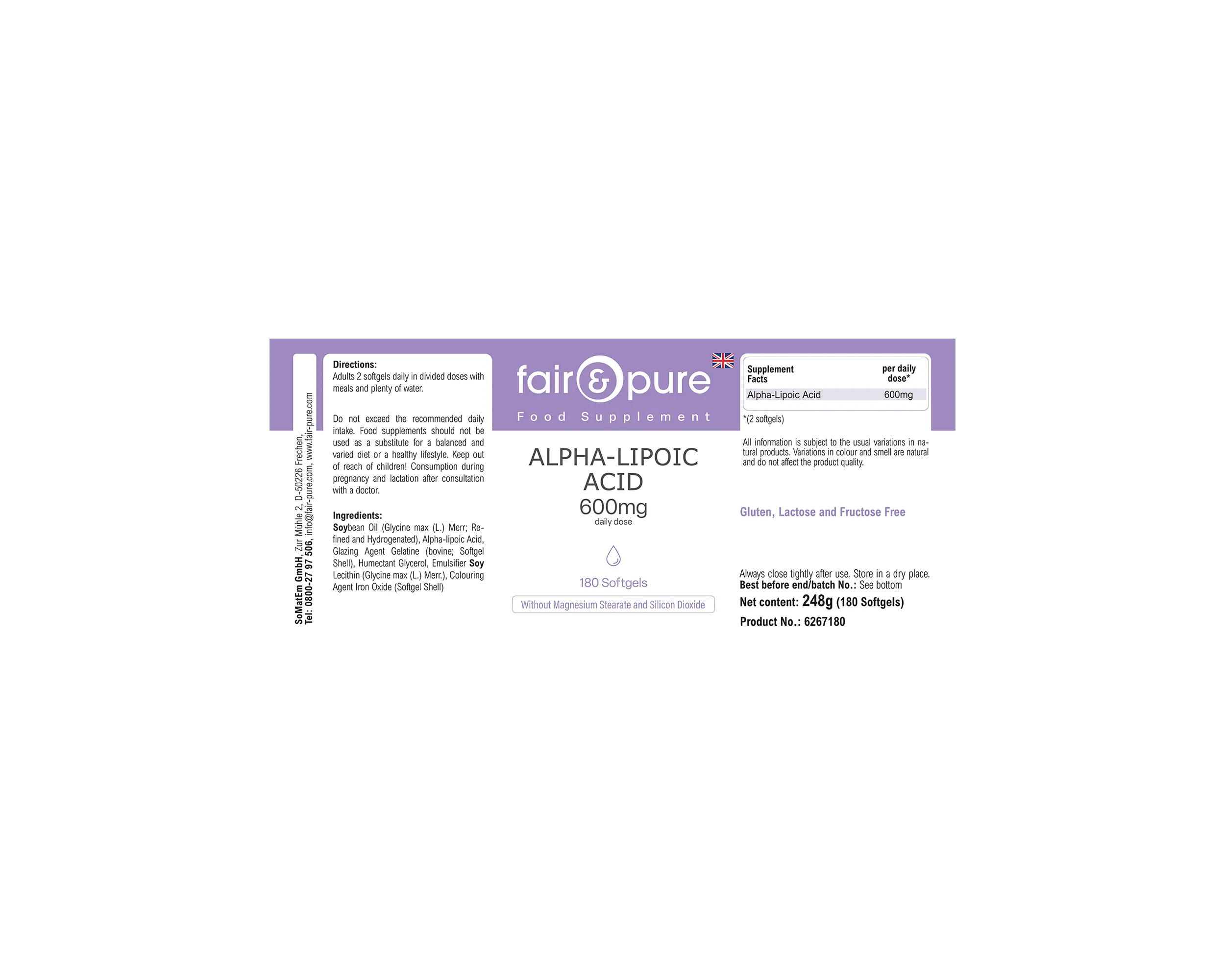 Acide alpha-lipoïque 600mg - 180 capsules molles | fair-pure