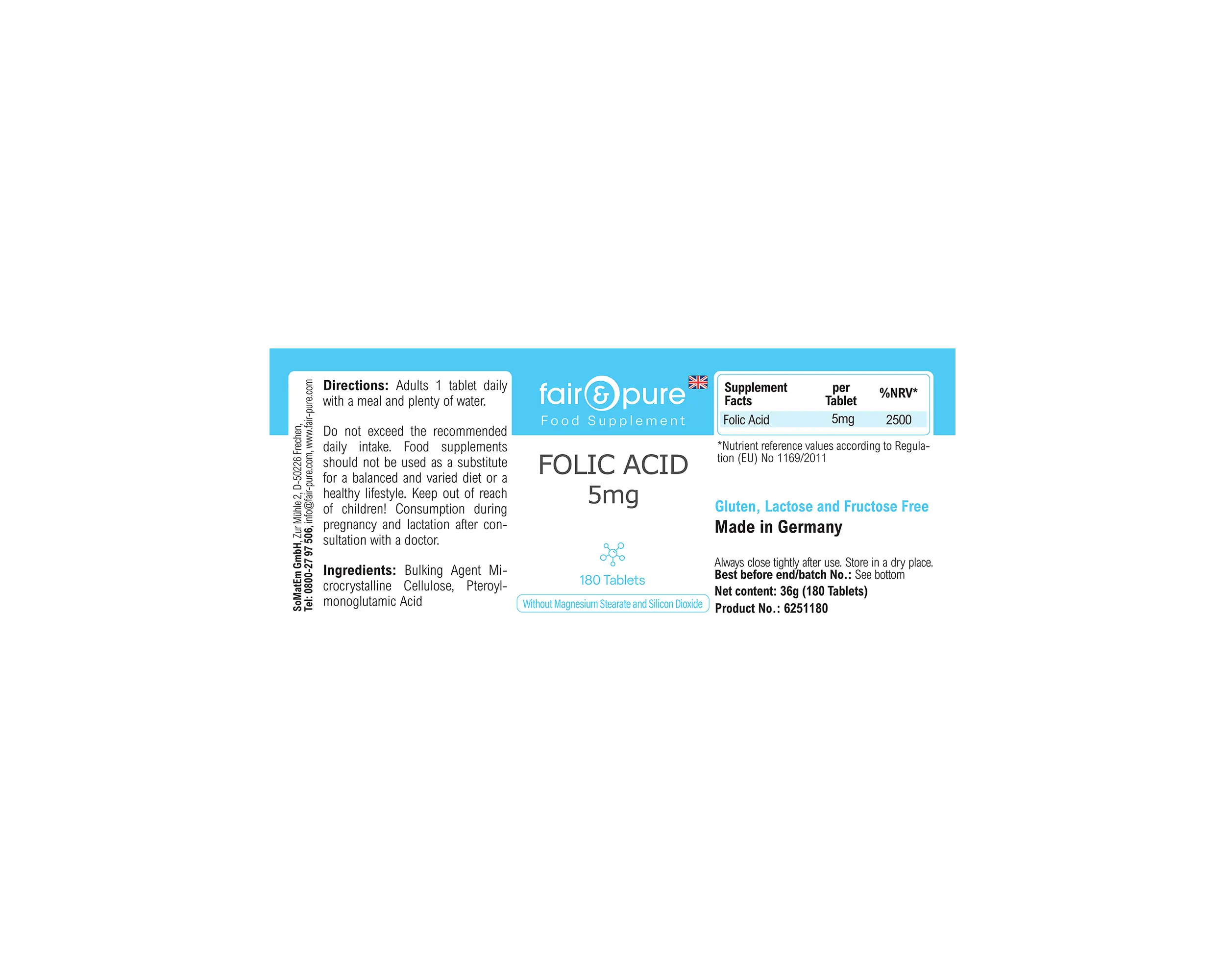 Ácido Fólico 5mg - 180 Comprimidos | fair-pure